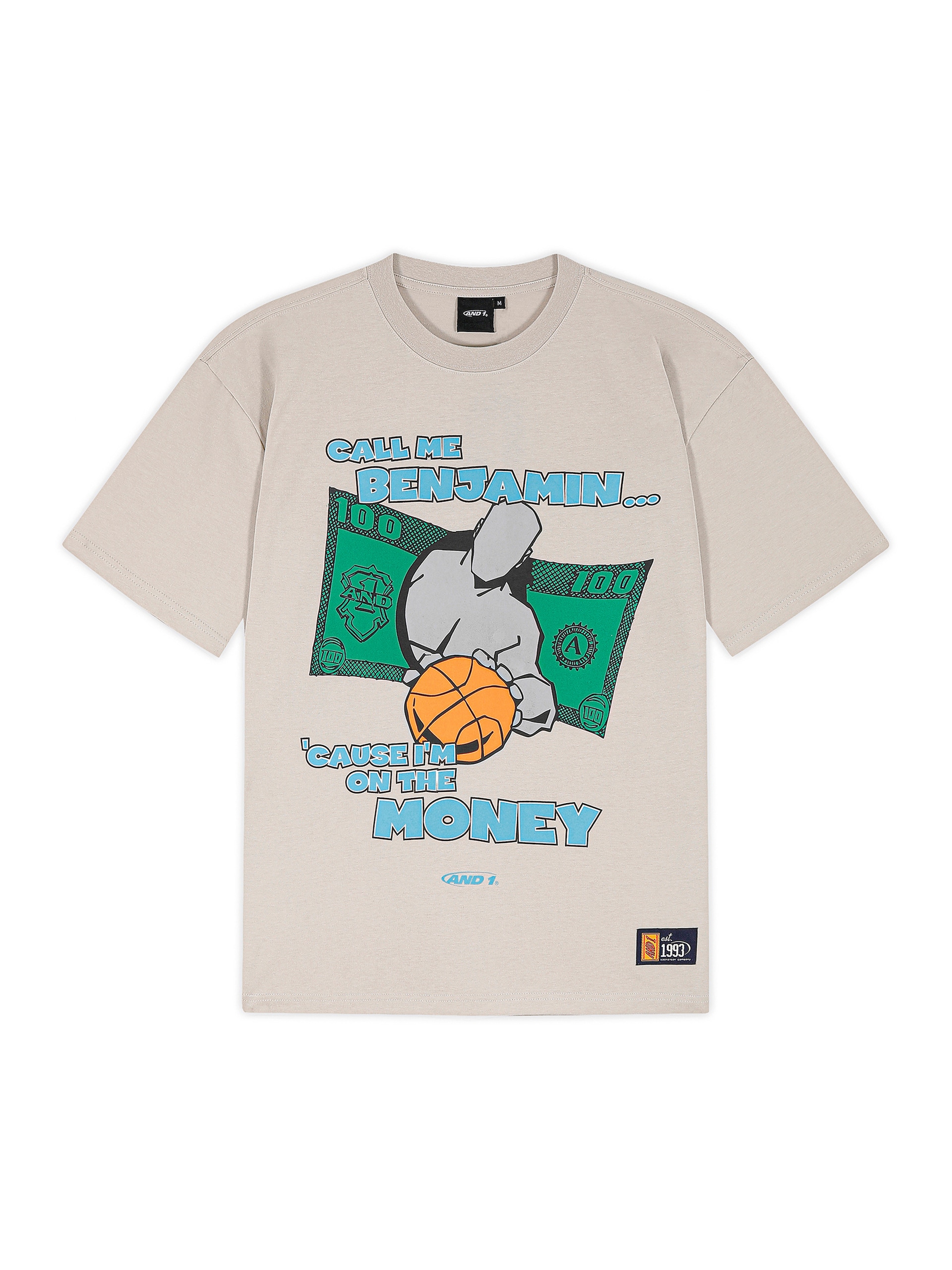AND1 Oversize t-shirt 'Auf Dem Geld' azur / greige / vass dam