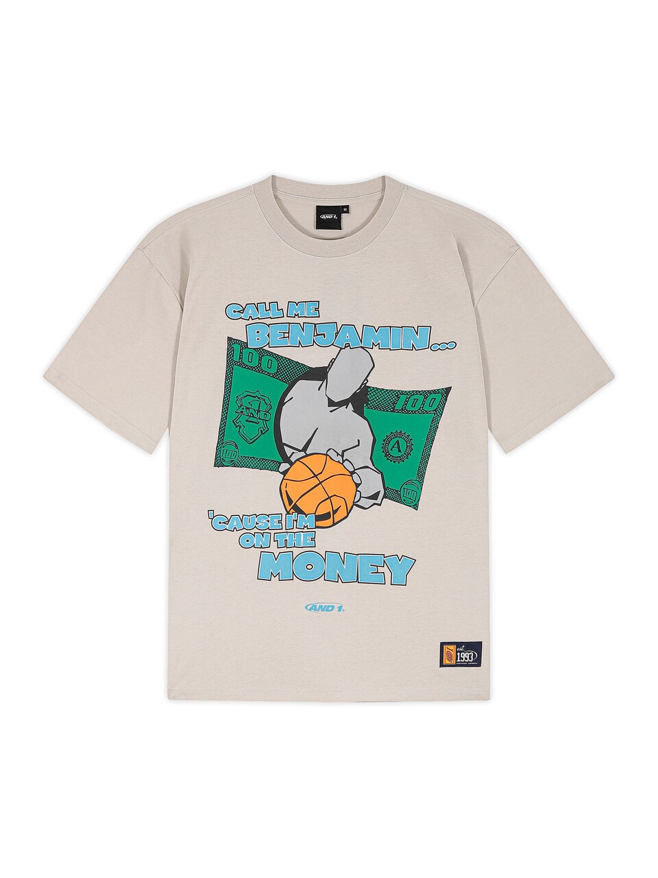 Oversize t-shirt 'Auf Dem Geld' azur / greige / vass