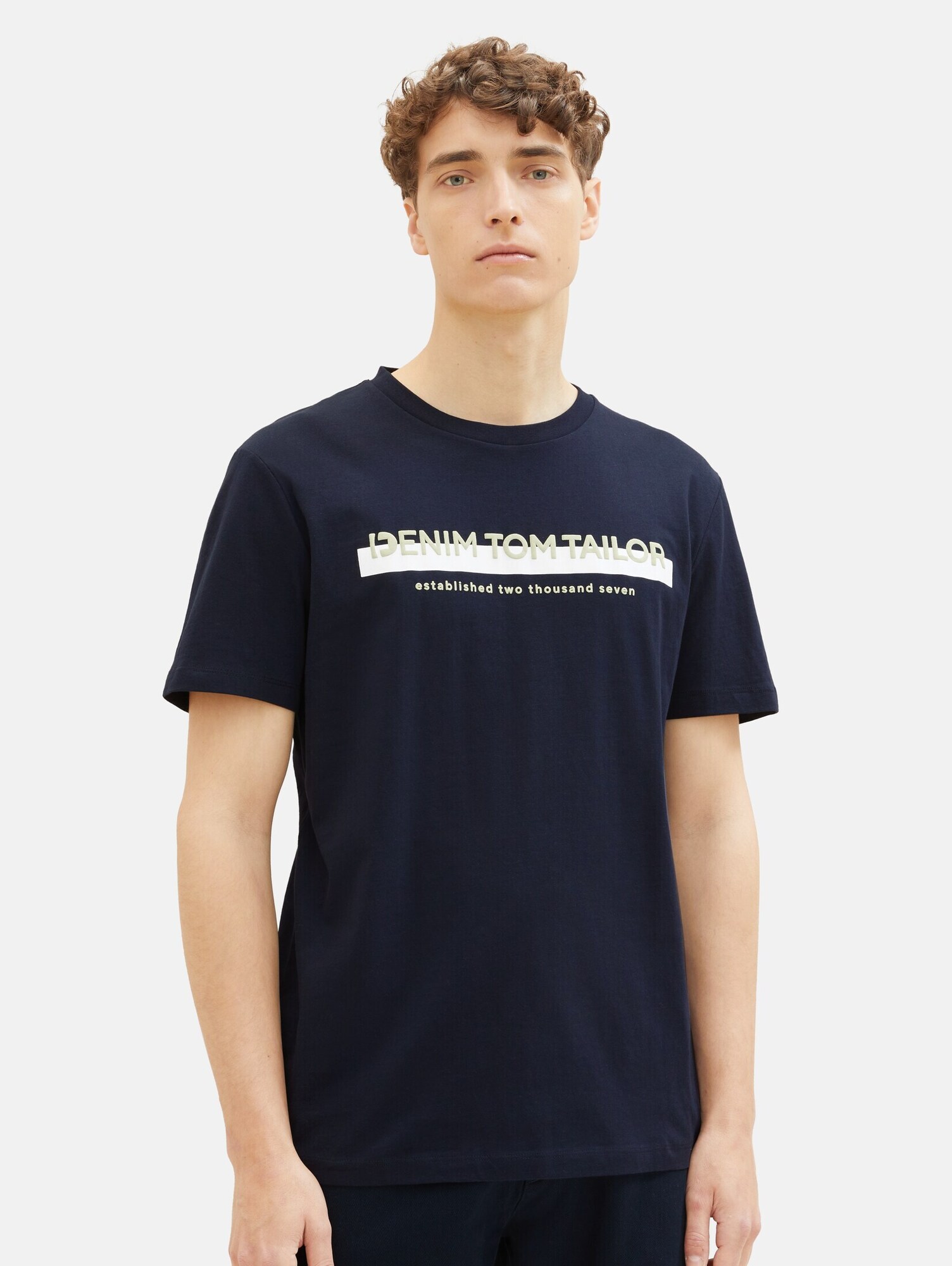 TOM TAILOR DENIM Póló  krém / tengerészkék / fehér termék 2. képe