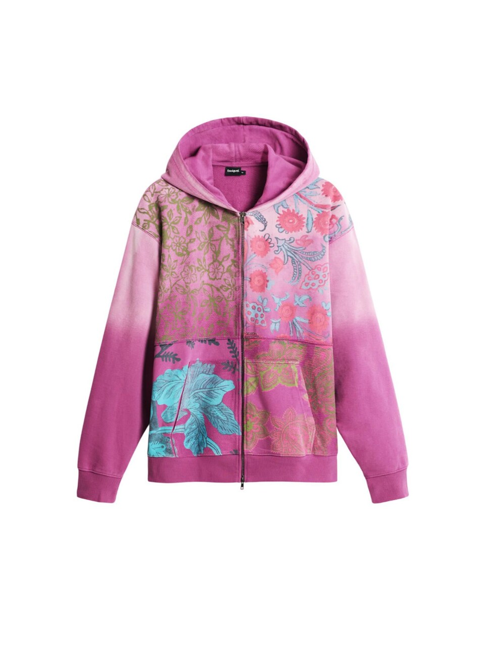 Sweatjacka 'Floral' turkos / oliv / rosa