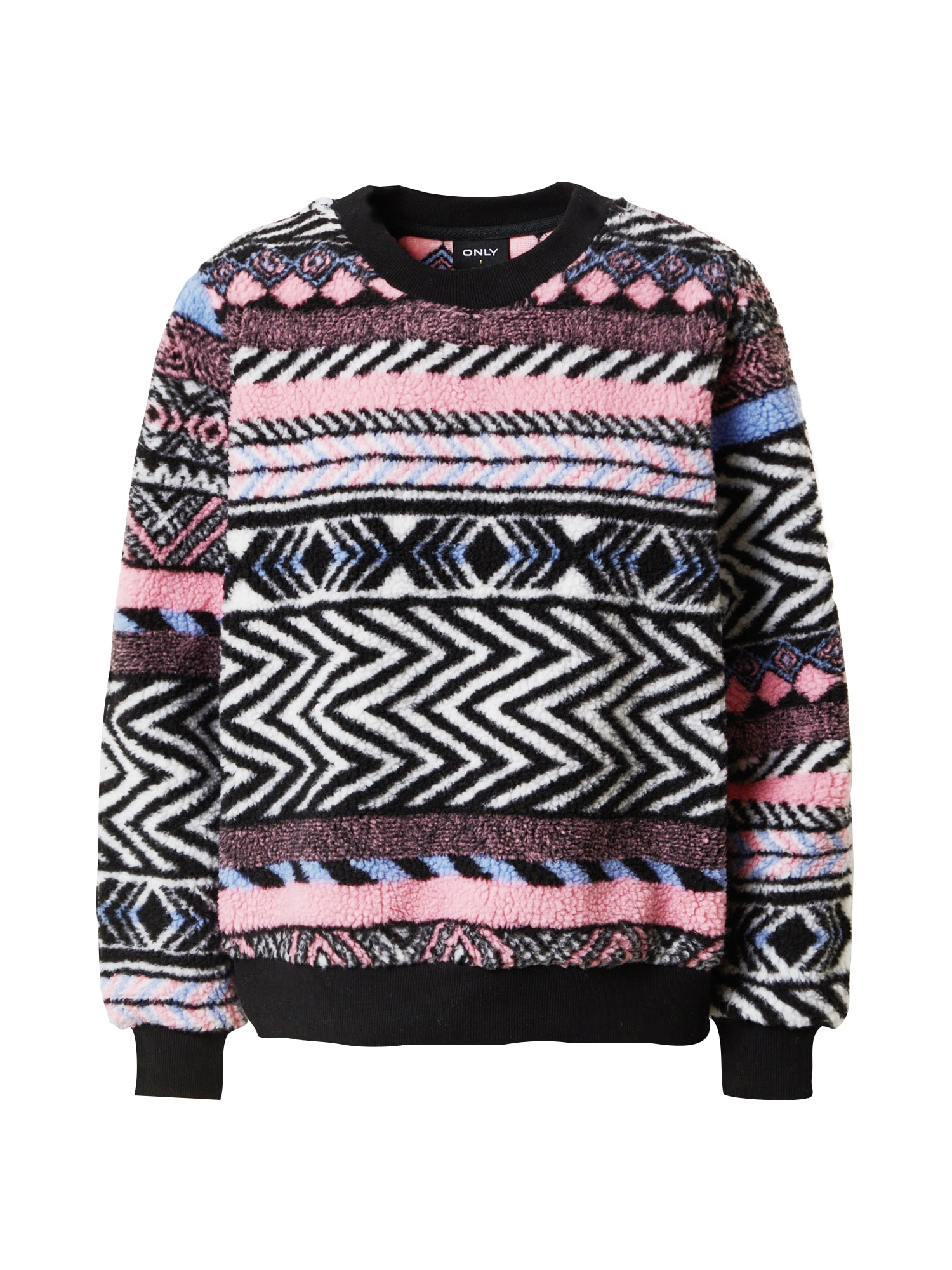 Only ONLY Sweatshirt 'NATHALIE' hellblau / rosa / schwarz / weiß