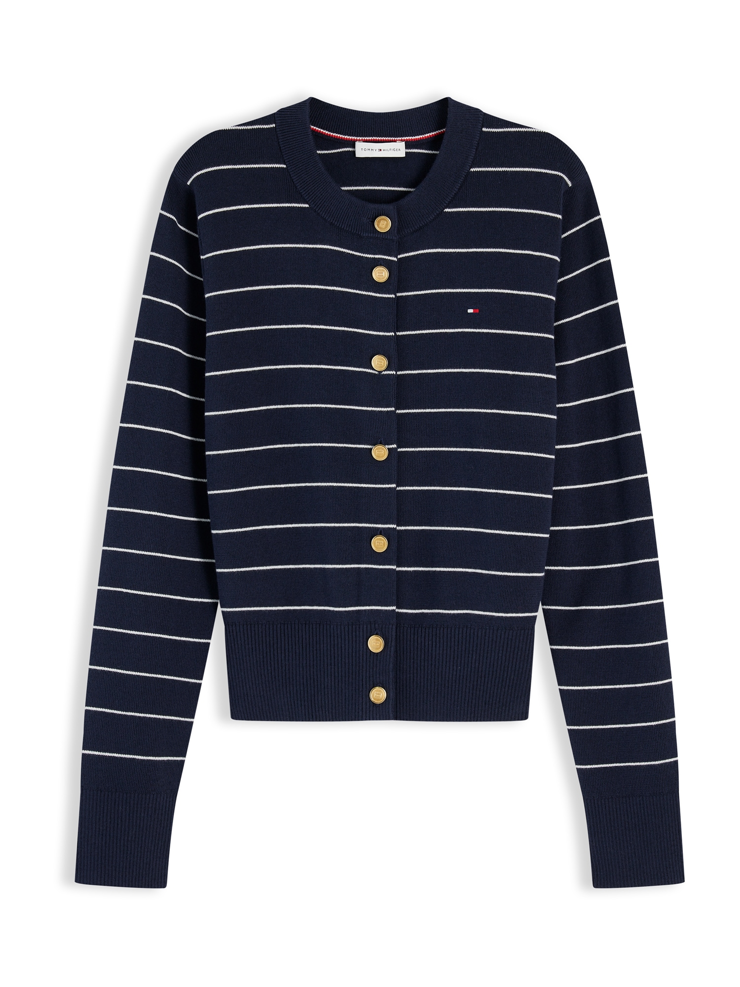TOMMY HILFIGER Kardigán 'Logo Gold-tone Button'  námornícka modrá / biela