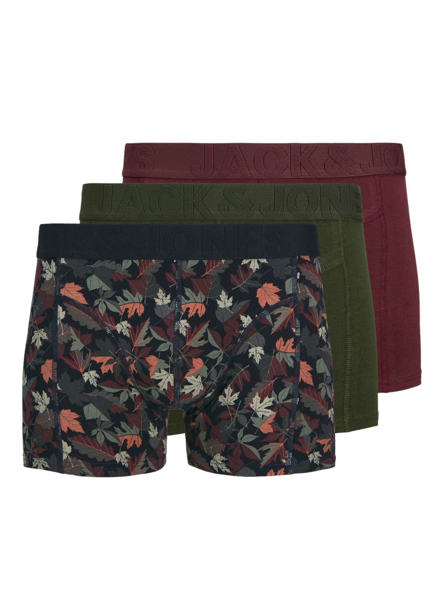 JACK & JONES Boxerky 'JACCOLLIN'  tmavomodrá / tmavozelená / koralová / burgundská