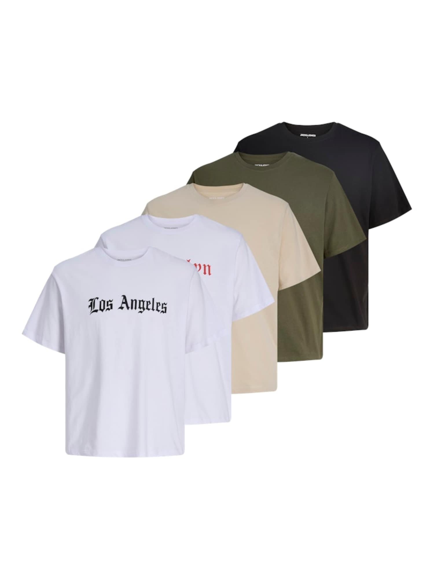 JACK & JONES Póló 'JJWOLFIE'  bézs / khaki / piros / fekete / fehér akciós termékkép 1