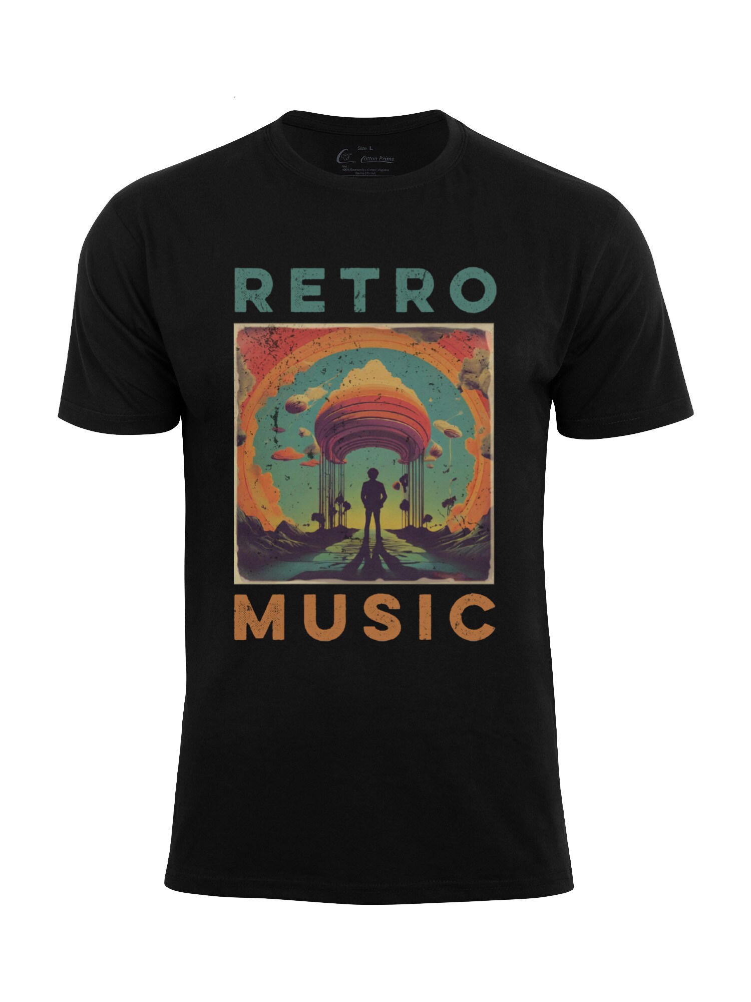 Cotton Prime Camiseta 'Retro Music' esmeralda / naranja / rojo / negro