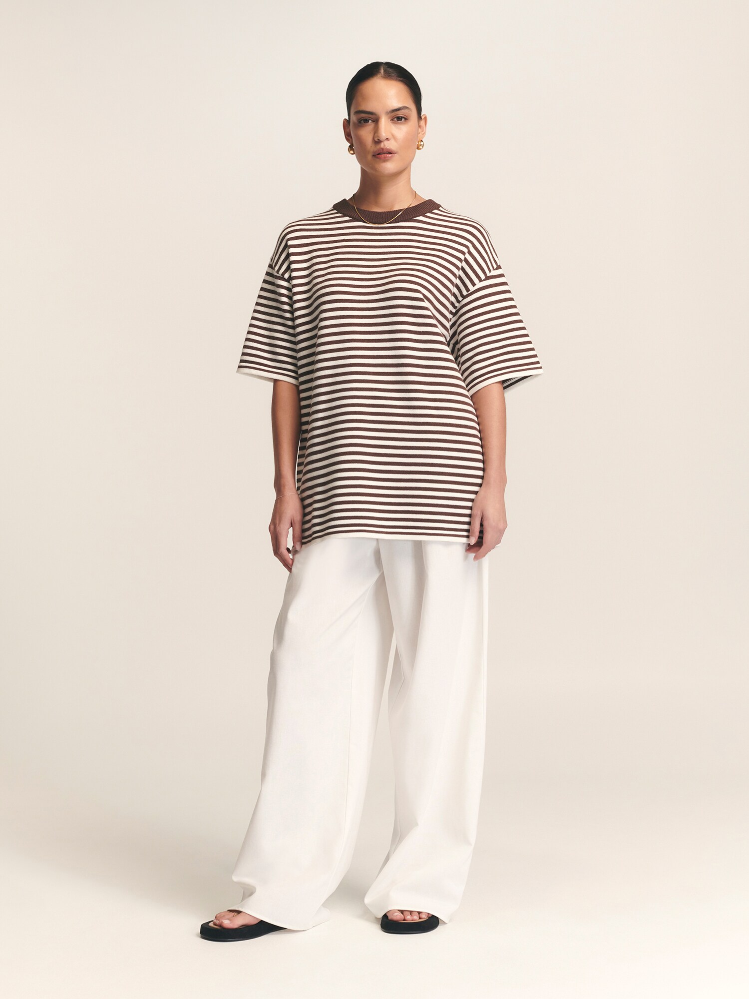 St MRLO Tricou supradimensional Vacation  maro / alb