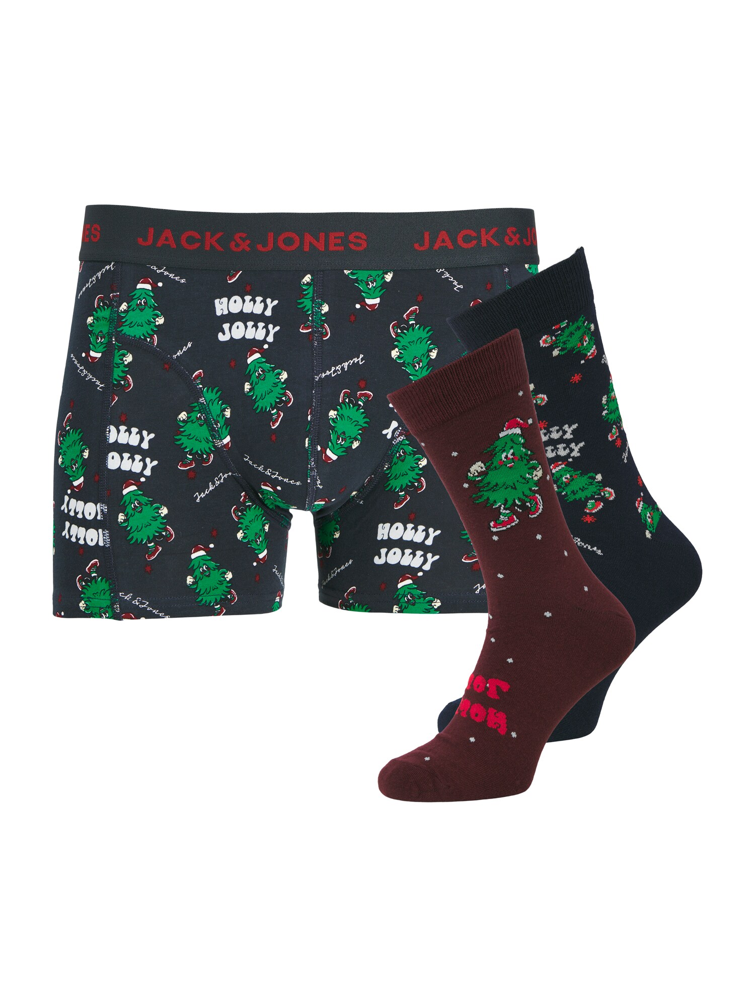 JACK & JONES Boxeri JACJOLLY XMAS  albastru noapte / verde / rubiniu / alb