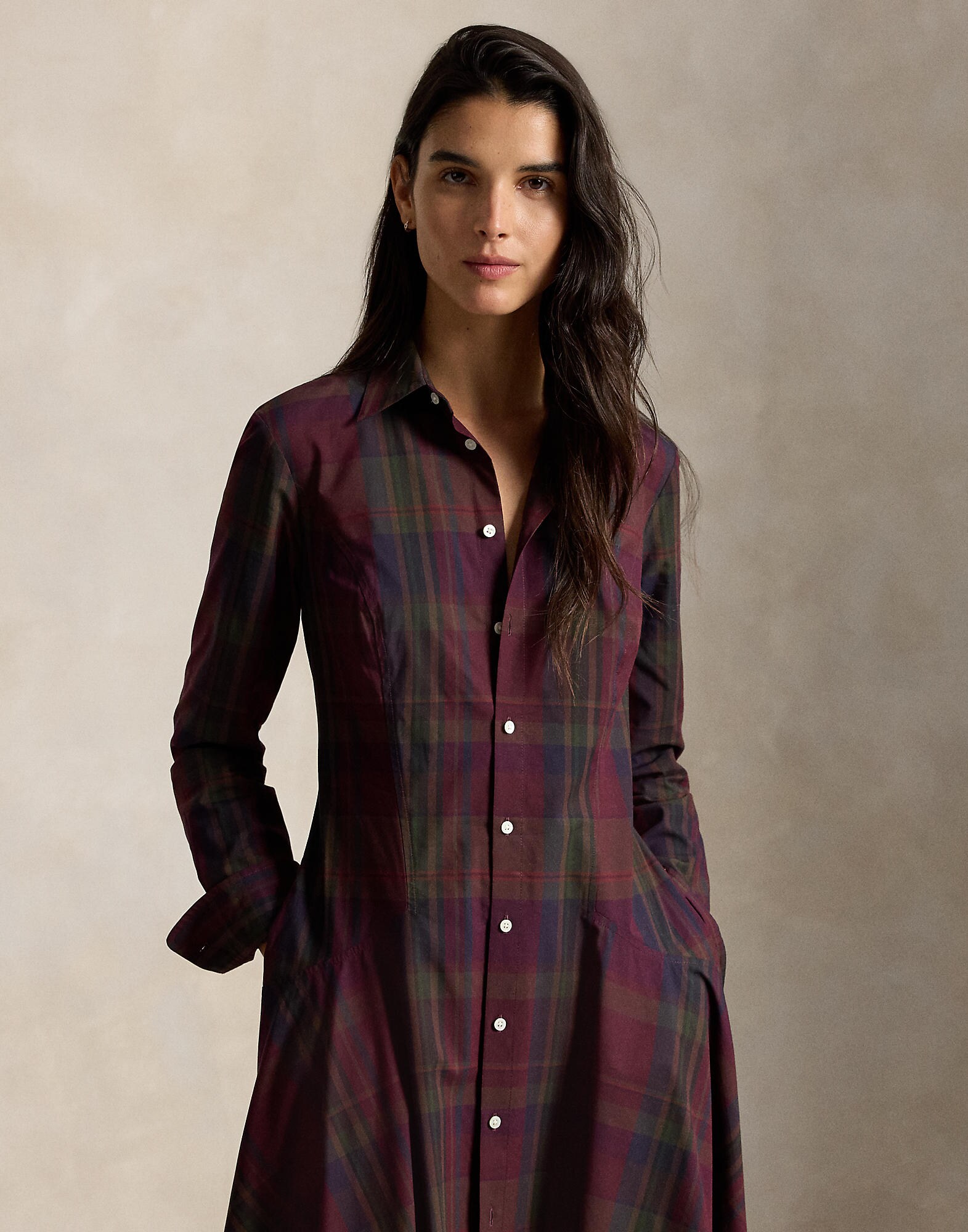 Polo Ralph Lauren Vestido camisero navy / oliva / borgoña / rojo vino – imagen 2