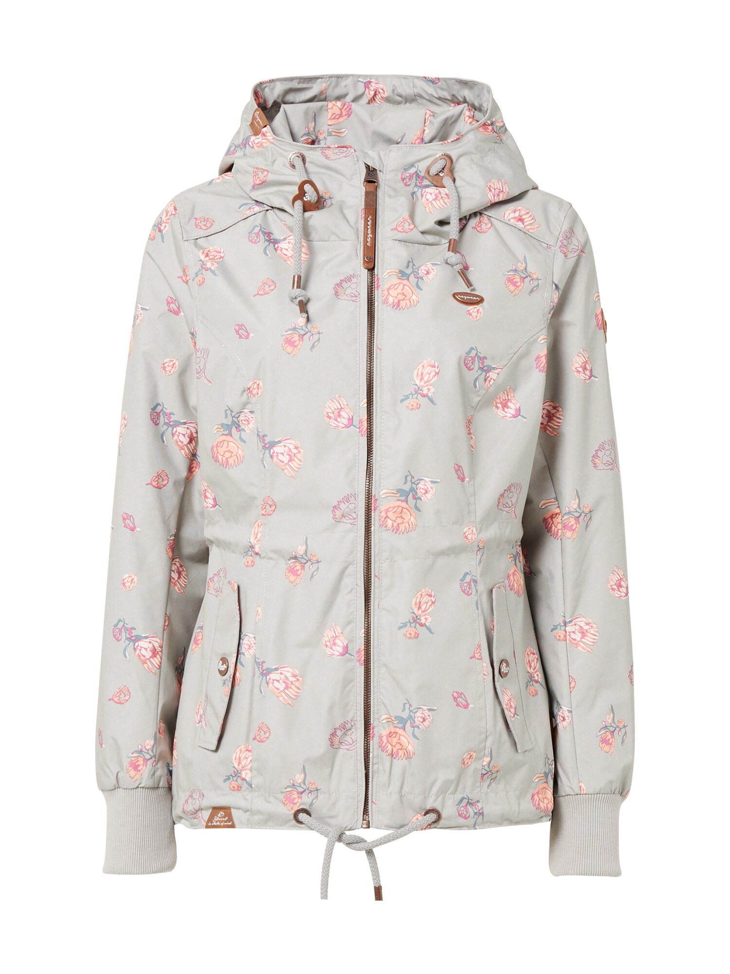 Ragwear Demisezoninė striukė 'Danka Flowers'  smėlio / rožinė / pilka