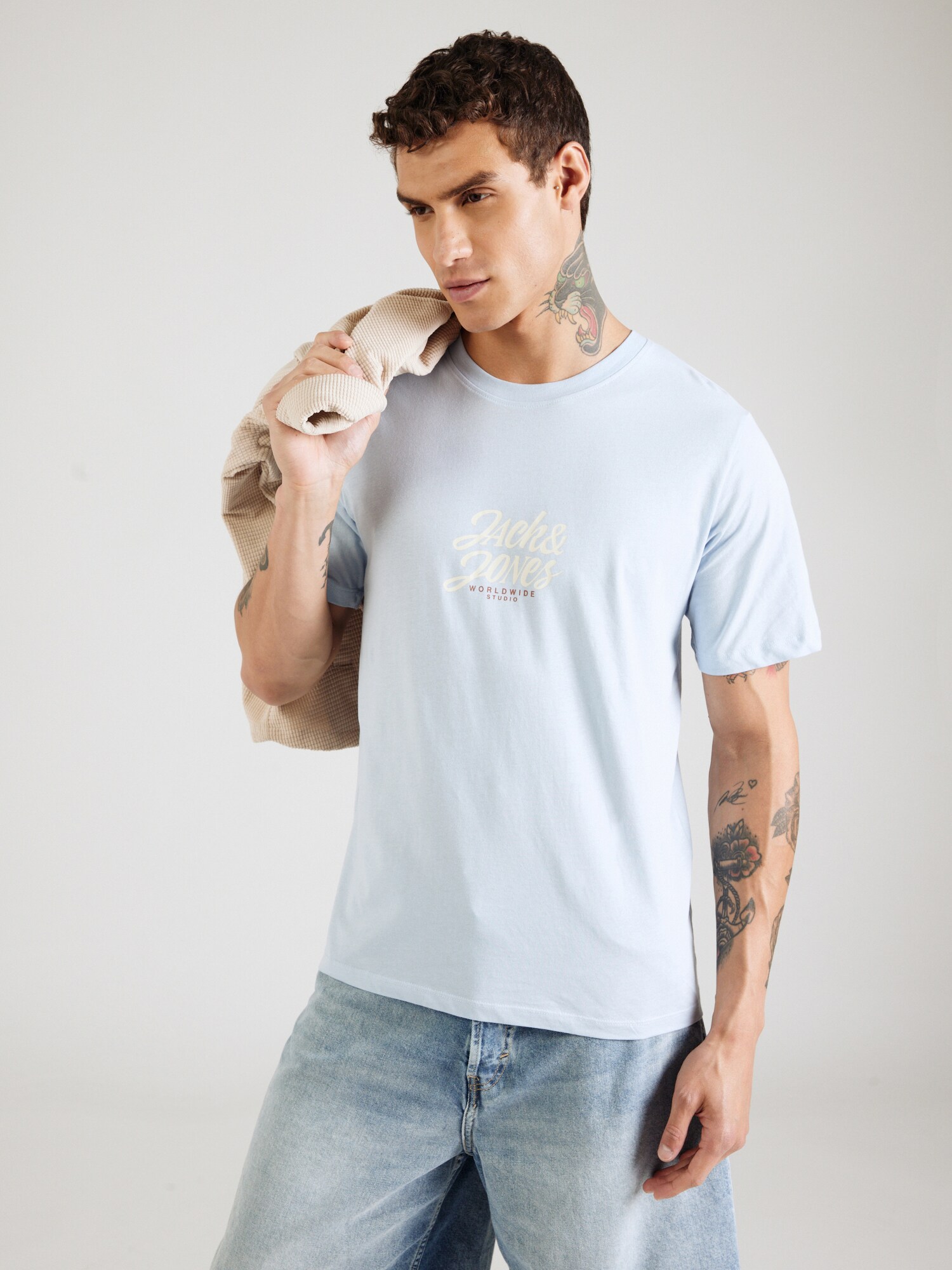 JACK & JONES Póló  világoskék / burgundi vörös / fehér termék 2. képe