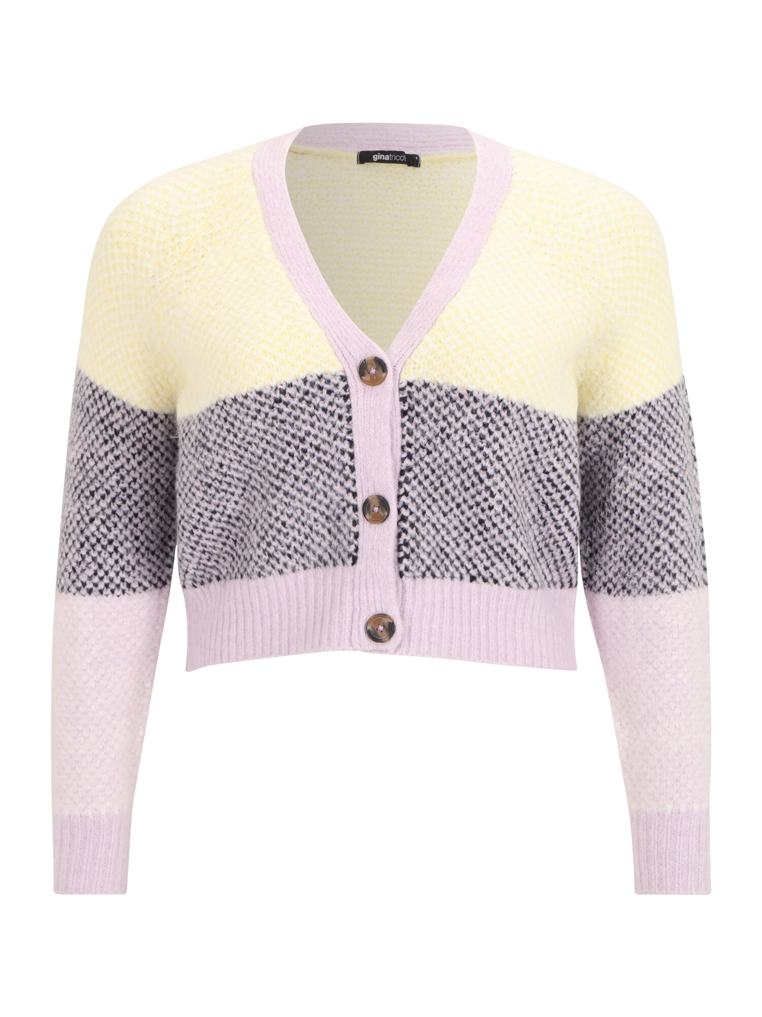 Gina Tricot Kardigán 'Eudora'  pastelovo žltá / pastelovo fialová / čierna / biela