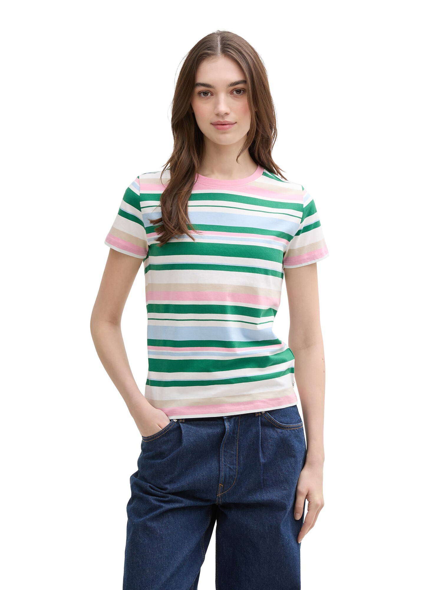 TOM TAILOR DENIM Póló  bézs / zöld / rózsaszín / fehér termék 2. képe