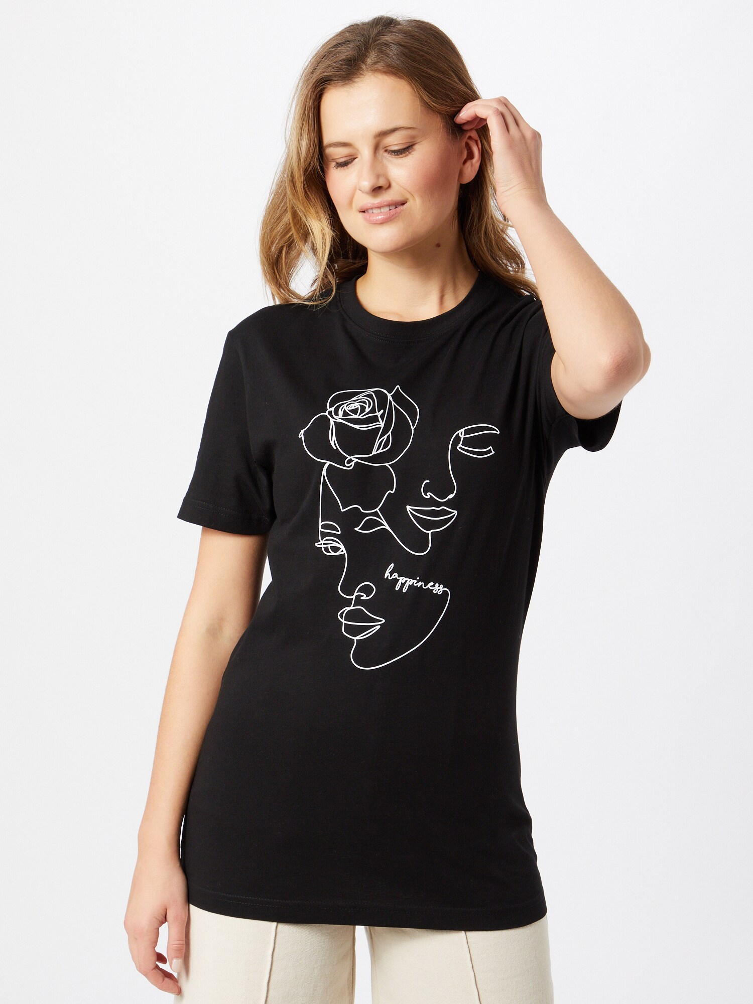 Merchcode Póló 'One Line Rose'  fekete / fehér termék 2. képe