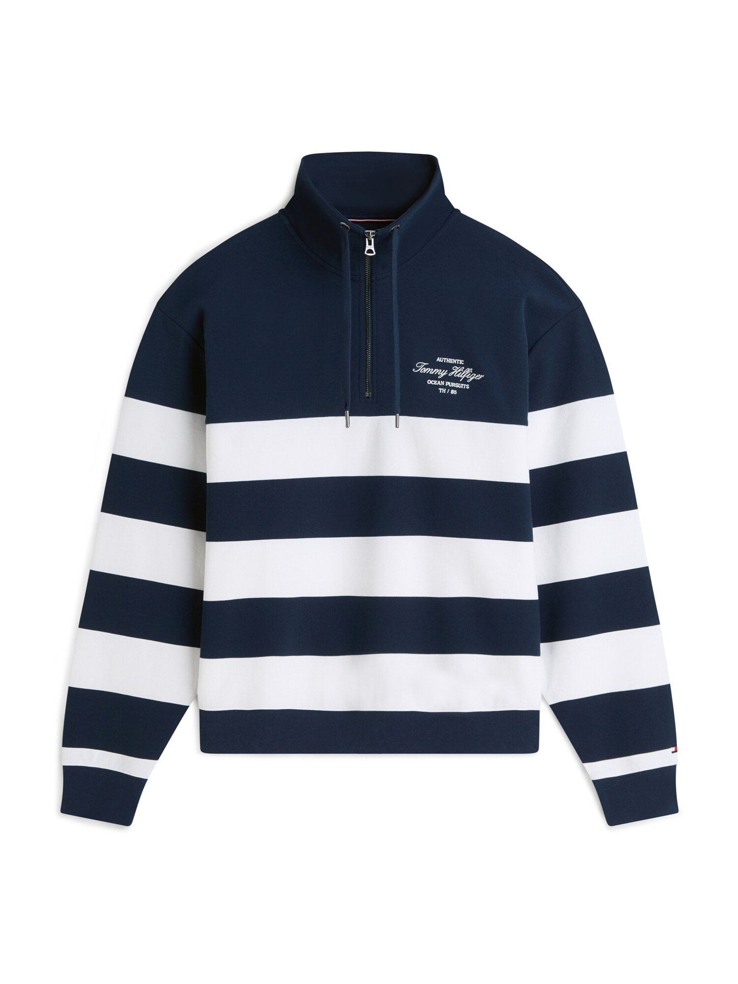 TOMMY HILFIGER Bluză de molton 'Stripe Quarter-zip'  bleumarin / alb