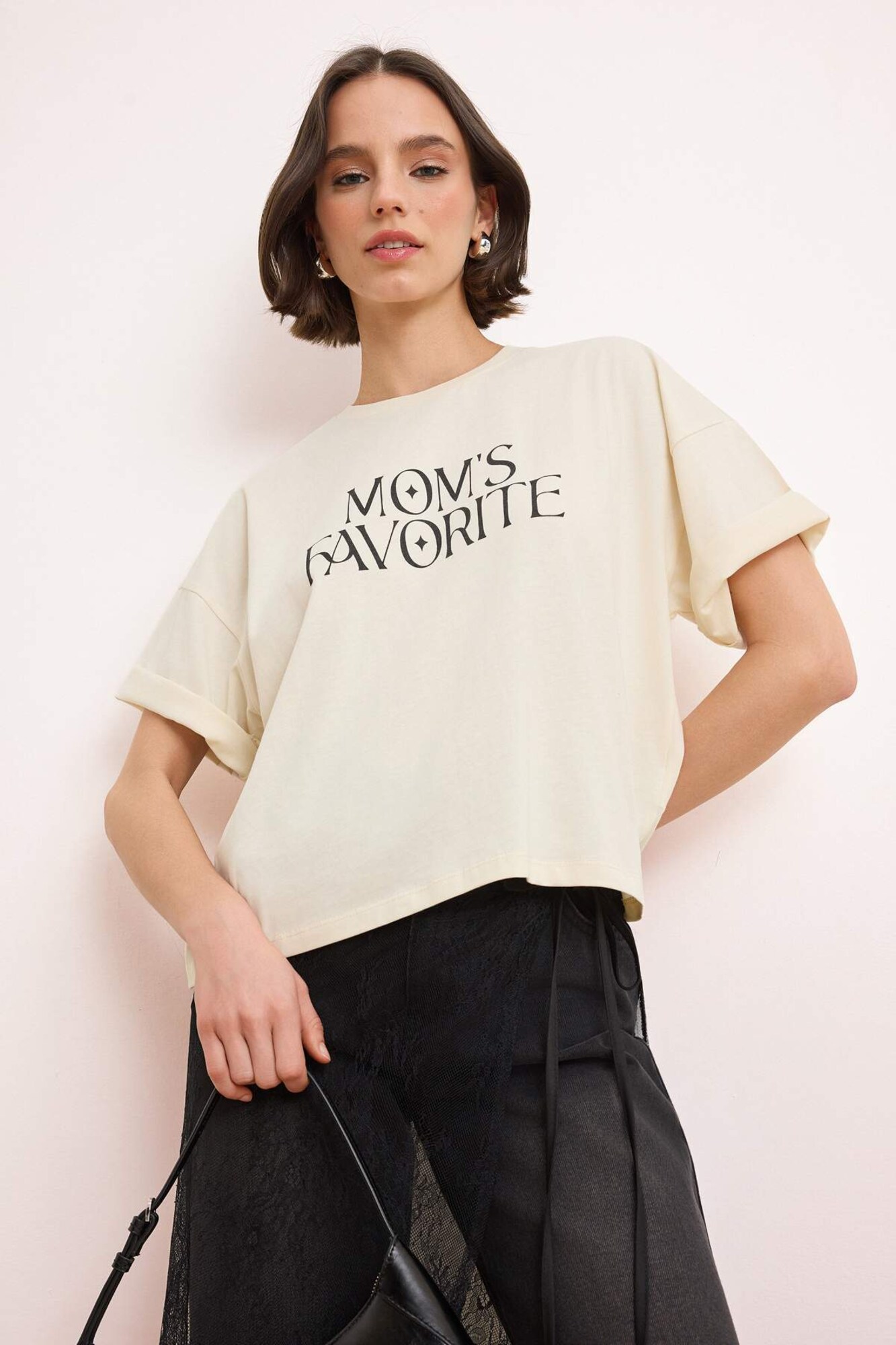 Trendyol Tricou negru / alb murdar