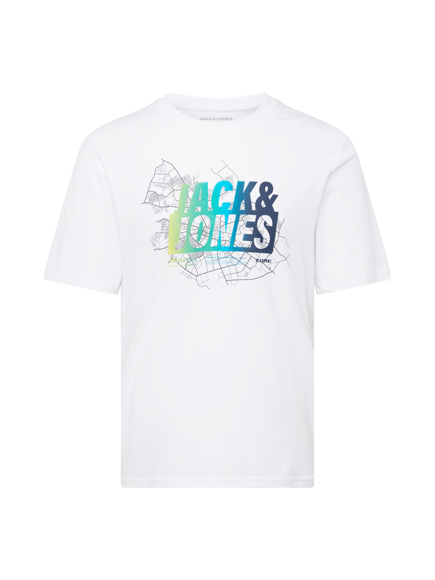JACK & JONES Póló 'MAP SUMMER'  tengerészkék / vízszín / világoszöld / fehér