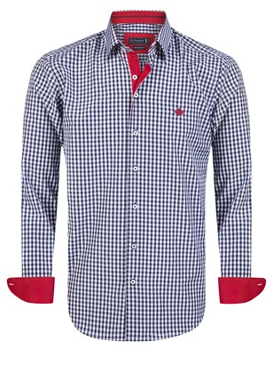 Sir Raymond Tailor Overhemd ‘Poseidon’ Donkerblauw / Rood / Wit