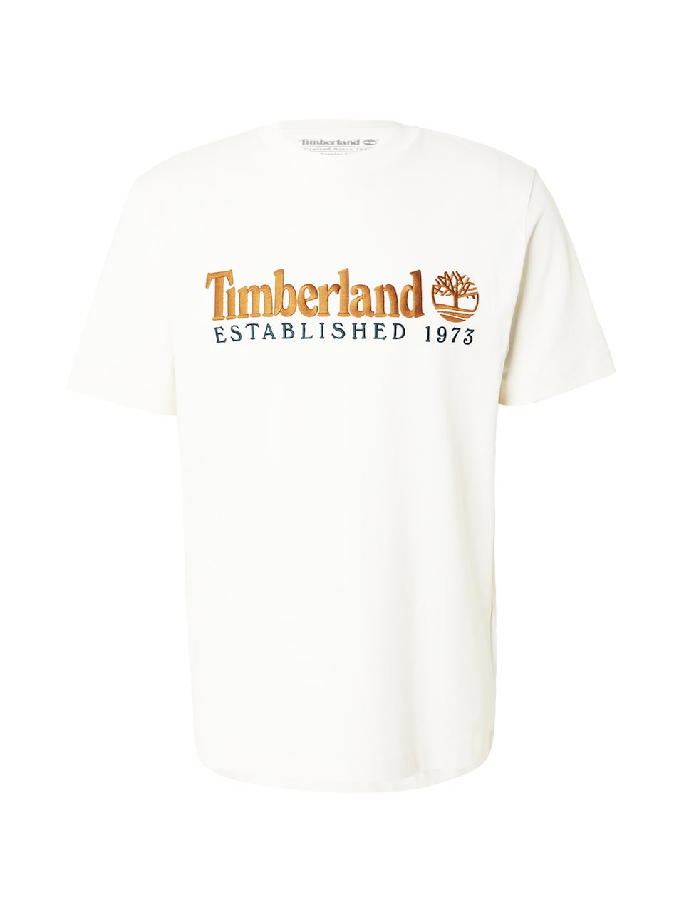 T-shirt 'ESTABLISHED 1973' marinblå / karamell
