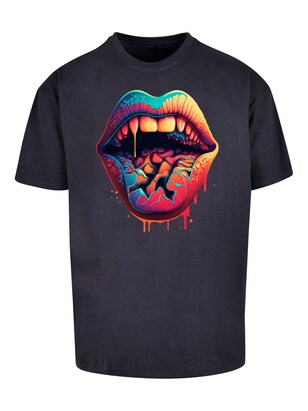 F4NT4STIC Shirt ‘Drooling Lips’ Blauw / Gemengde kleuren