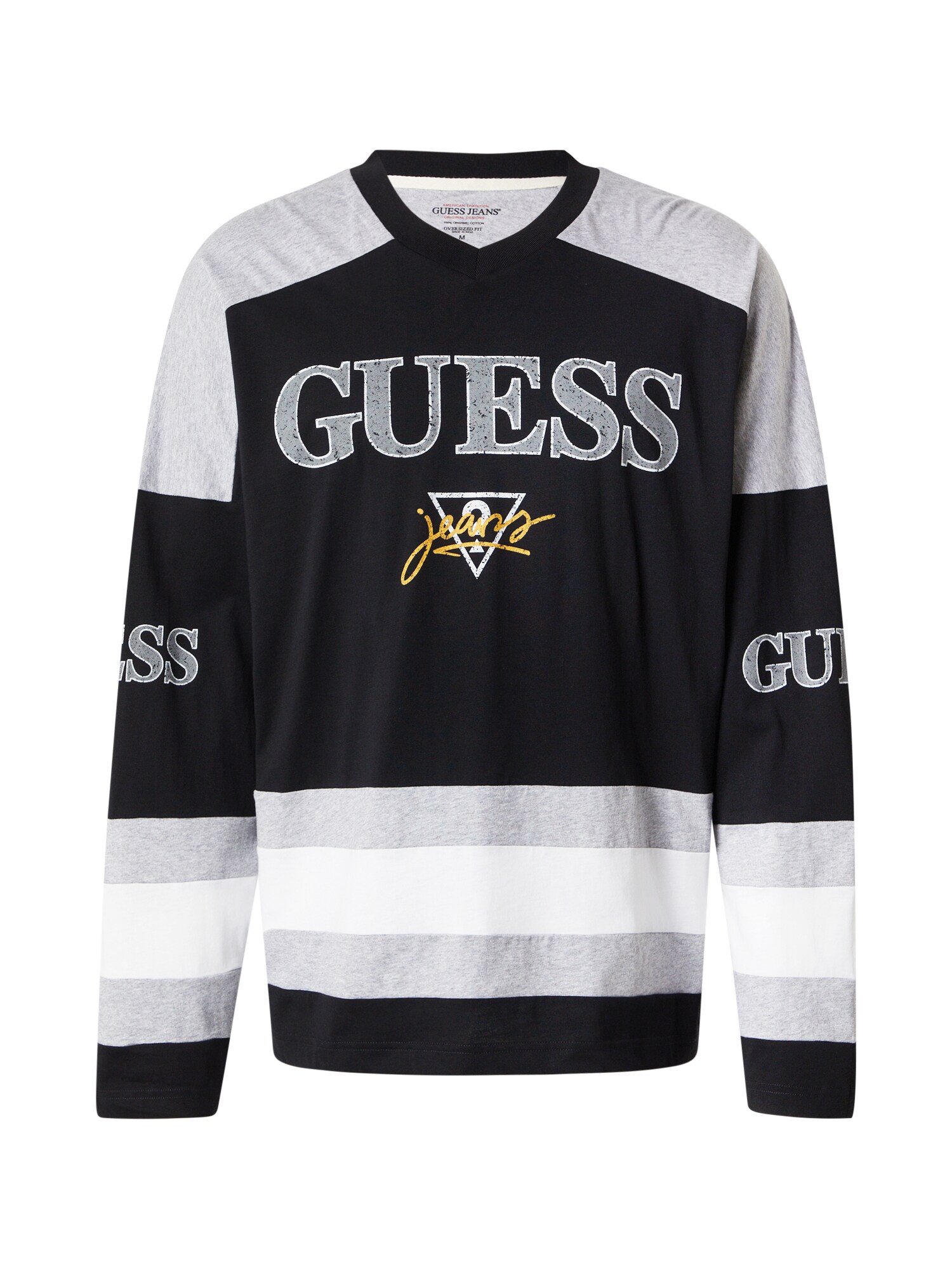 GUESS JEANS Póló 'HOCKEY'  világoskék / világosszürke / fekete / fehér akciós termékkép 1