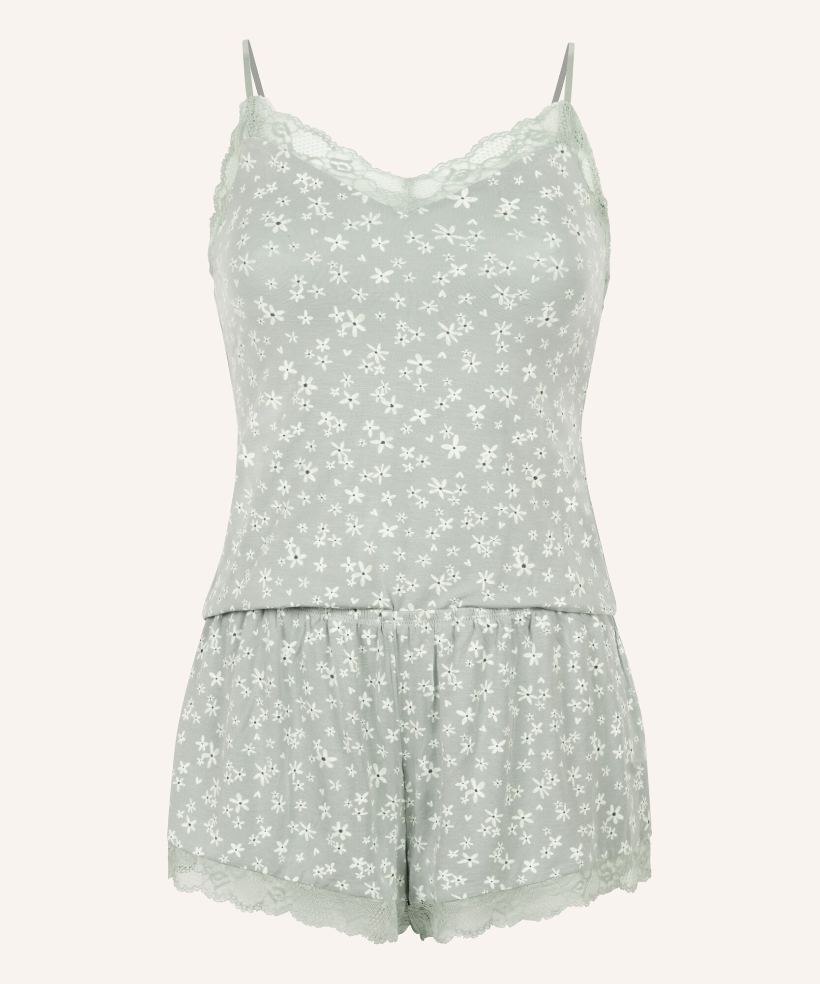 Hunkemöller Pijama  verde pastel / negru / alb murdar