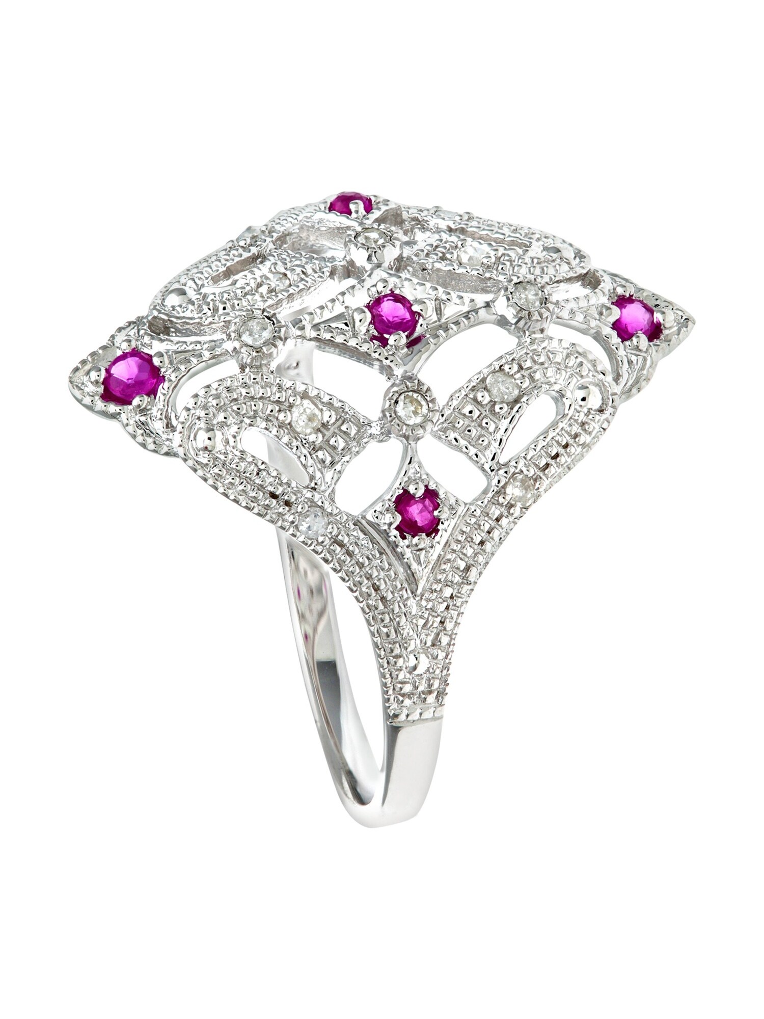 DIAMANT LETERNEL Prsten 'Ring aus 375 Weißgold mit Diamant mit Rubin' srebro