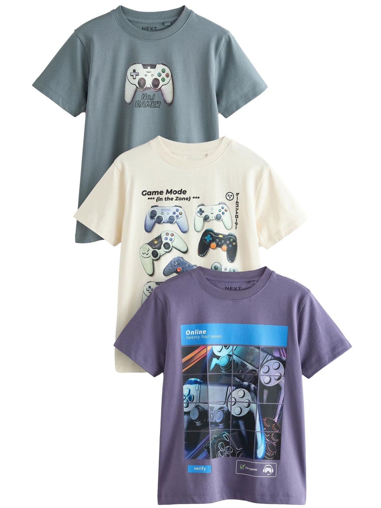 Next Tricou  crem / albastru / gri bazalt / lila