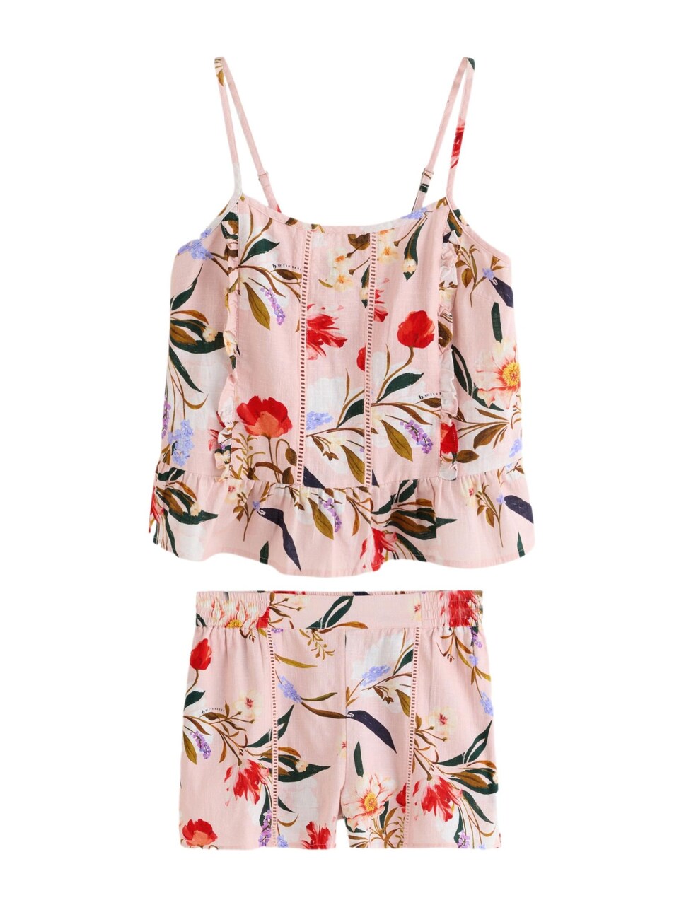 Kort pyjamas ljusblå / oliv / rosé