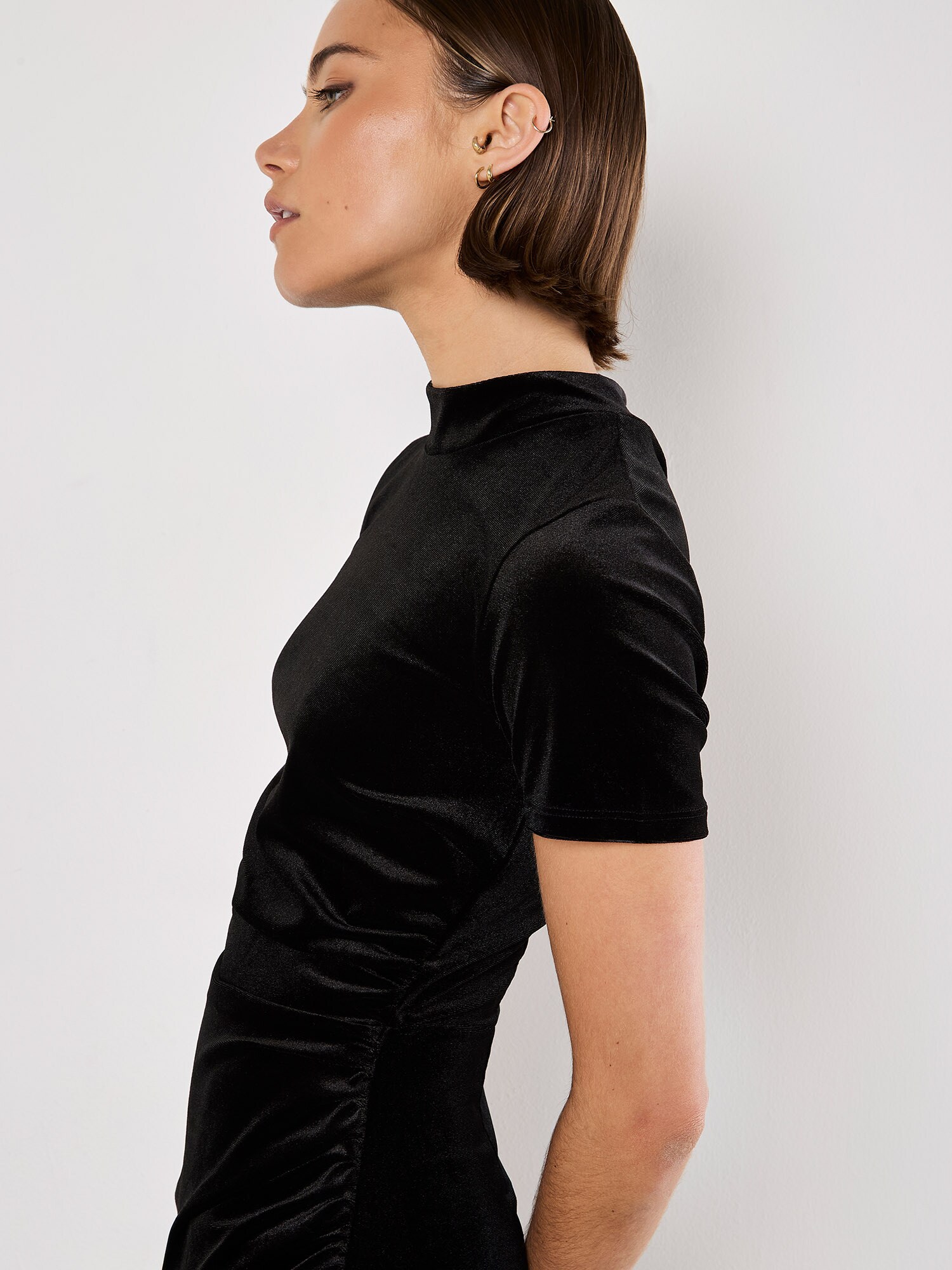 Thumbnail - Apricot Velvet Ruched Mini Dress