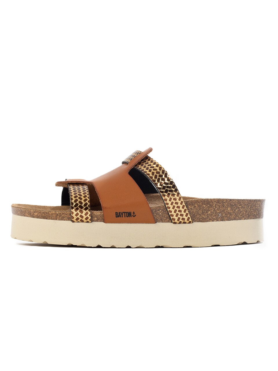 Pantolette 'Lecce' camel / brun / guld