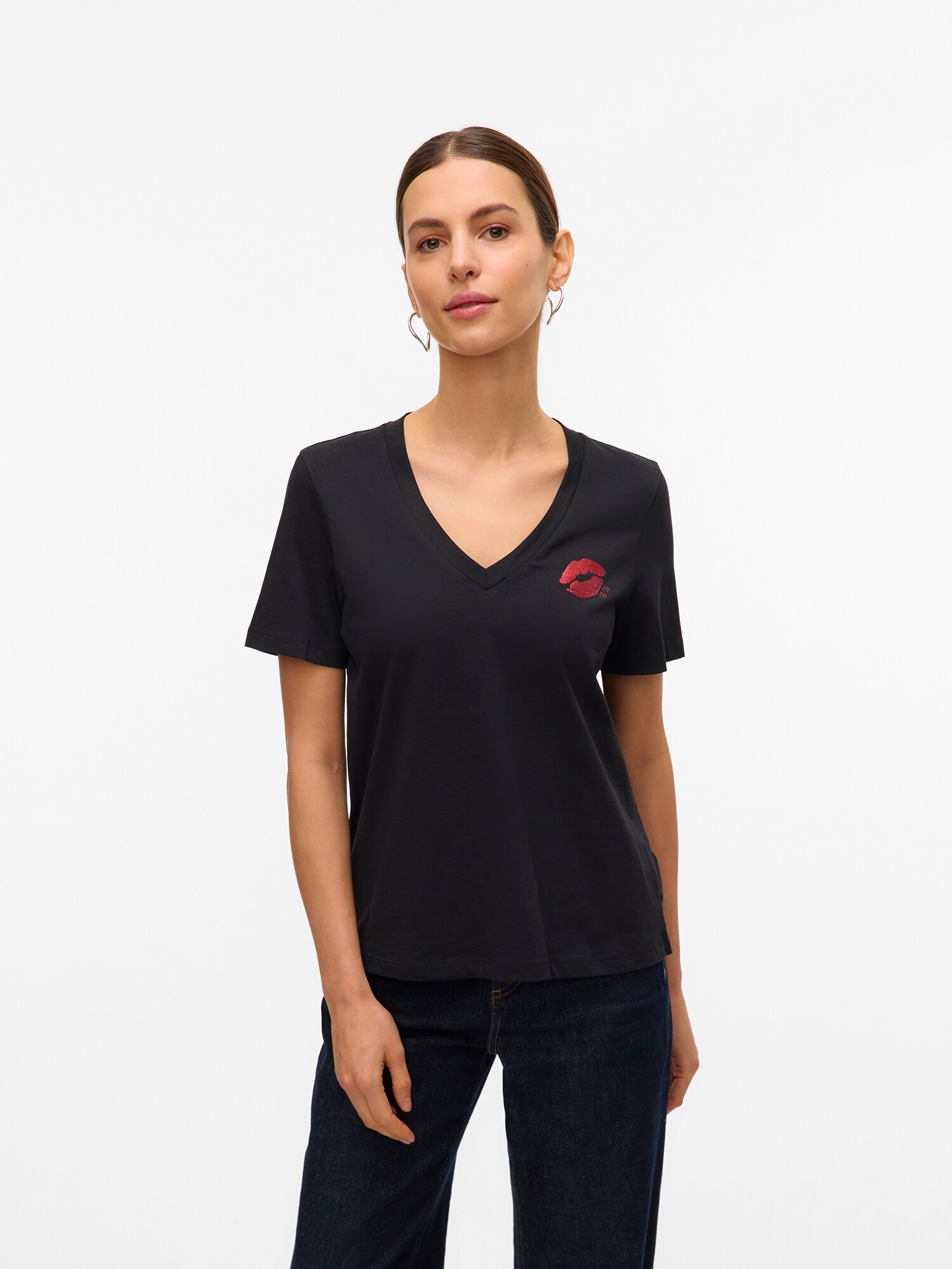 VERO MODA Póló 'VMFEYOLA'  vérvörös / fekete termék 2. képe