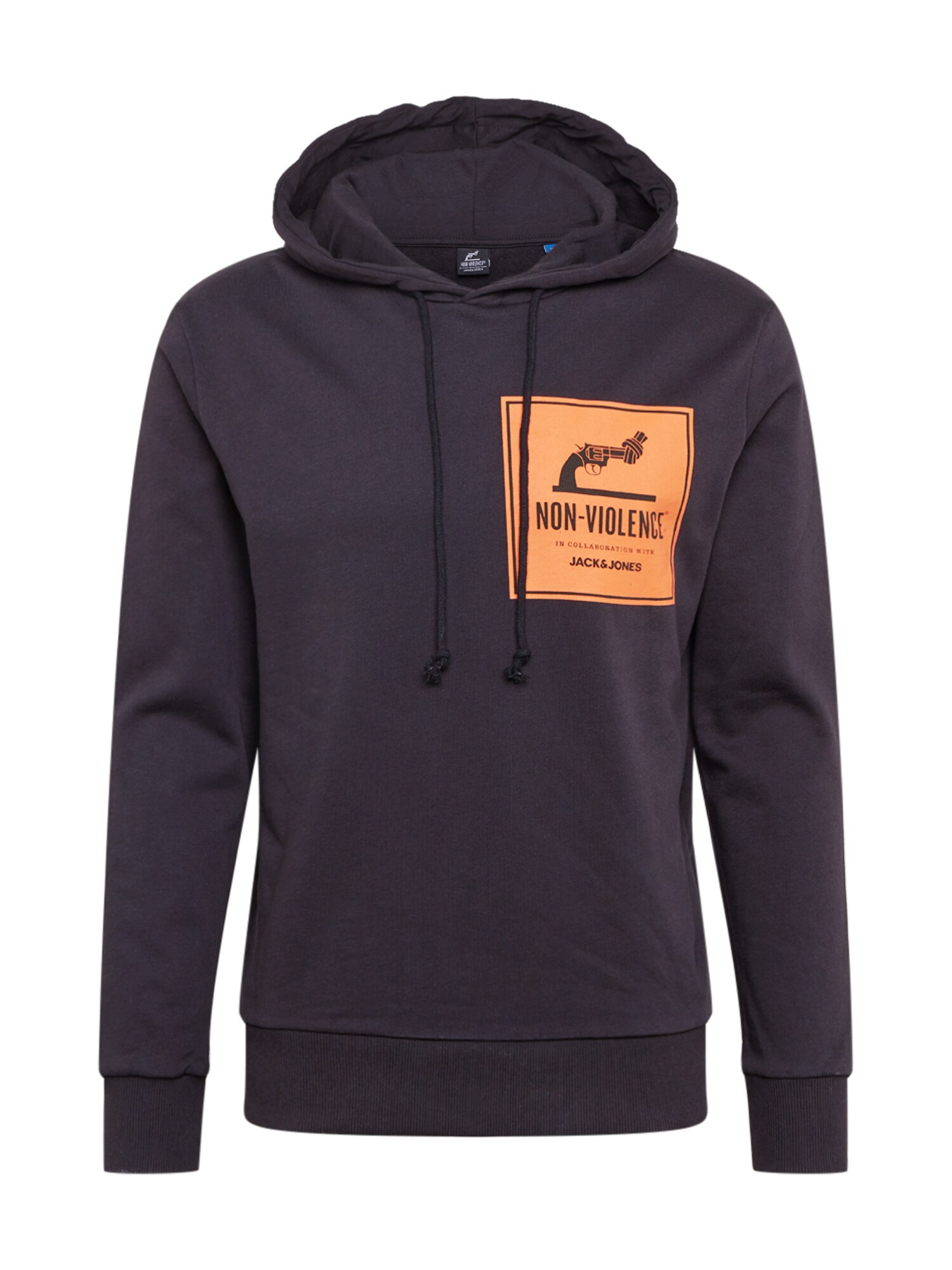 JACK & JONES Megztinis be užsegimo 'NONVIOLENCE'  juoda / oranžinė