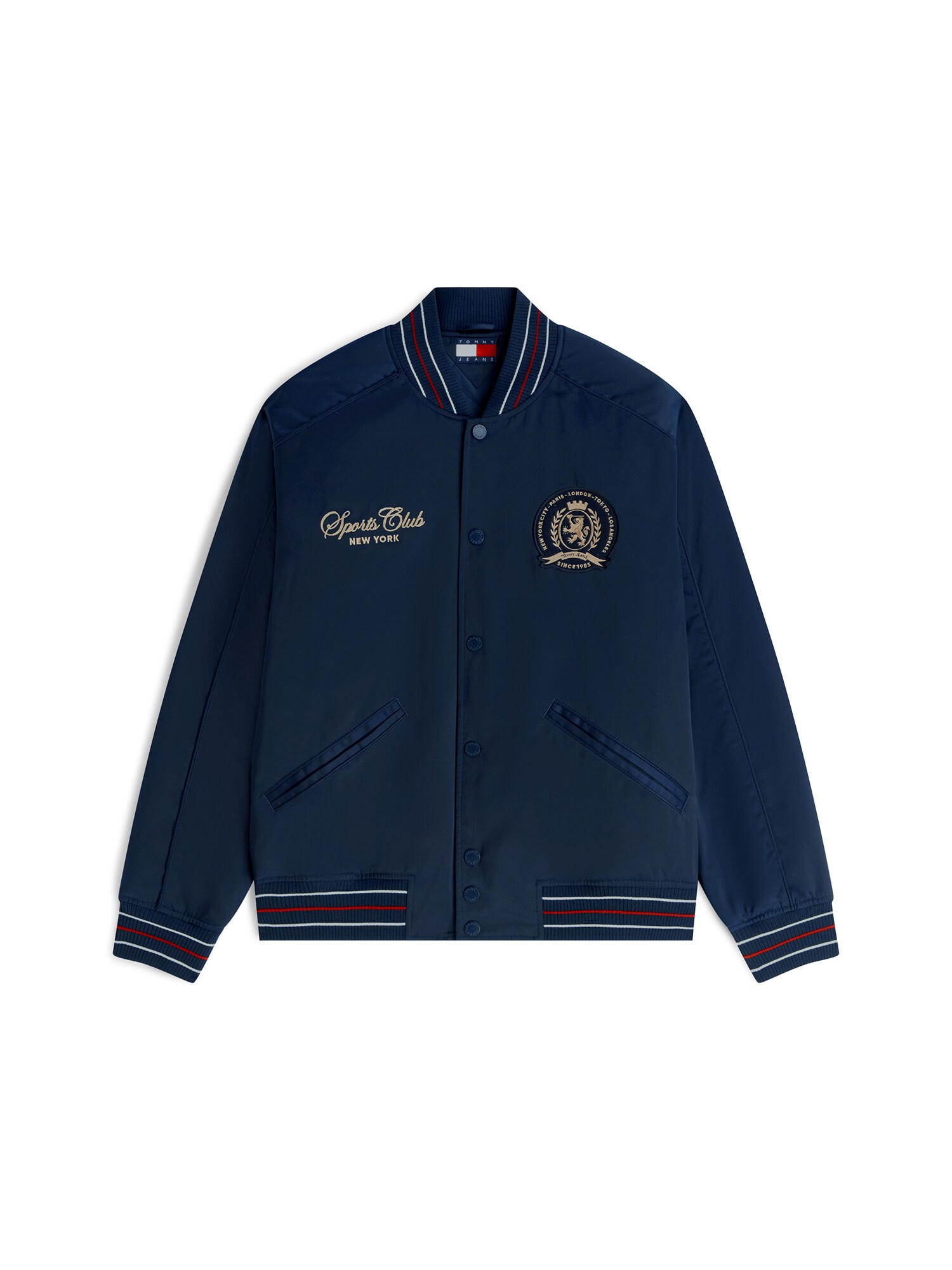 Tommy Jeans Geacă de primăvară-toamnă 'SOUVENIR'  bleumarin / maro mokka / roșu cireș / alb