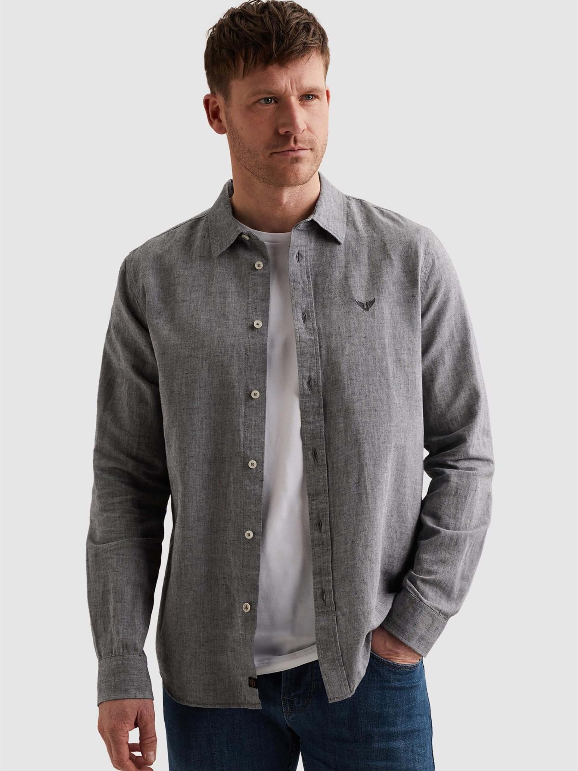 PME Legend Skjorta 'Cotton/linen shirt with embroidered logo' herr