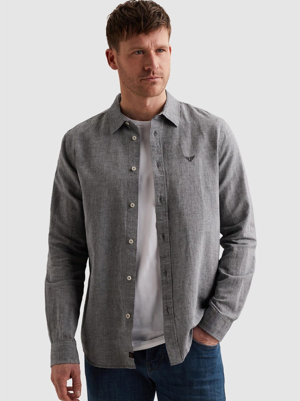 Skjorta 'Cotton/linen shirt with embroidered logo'
