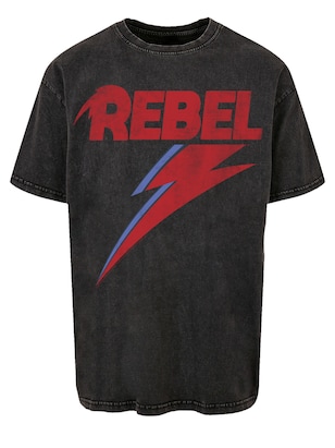 F4NT4STIC Shirt ‘David Bowie Distressed Rebel’ Blauw / Rood / Zwart