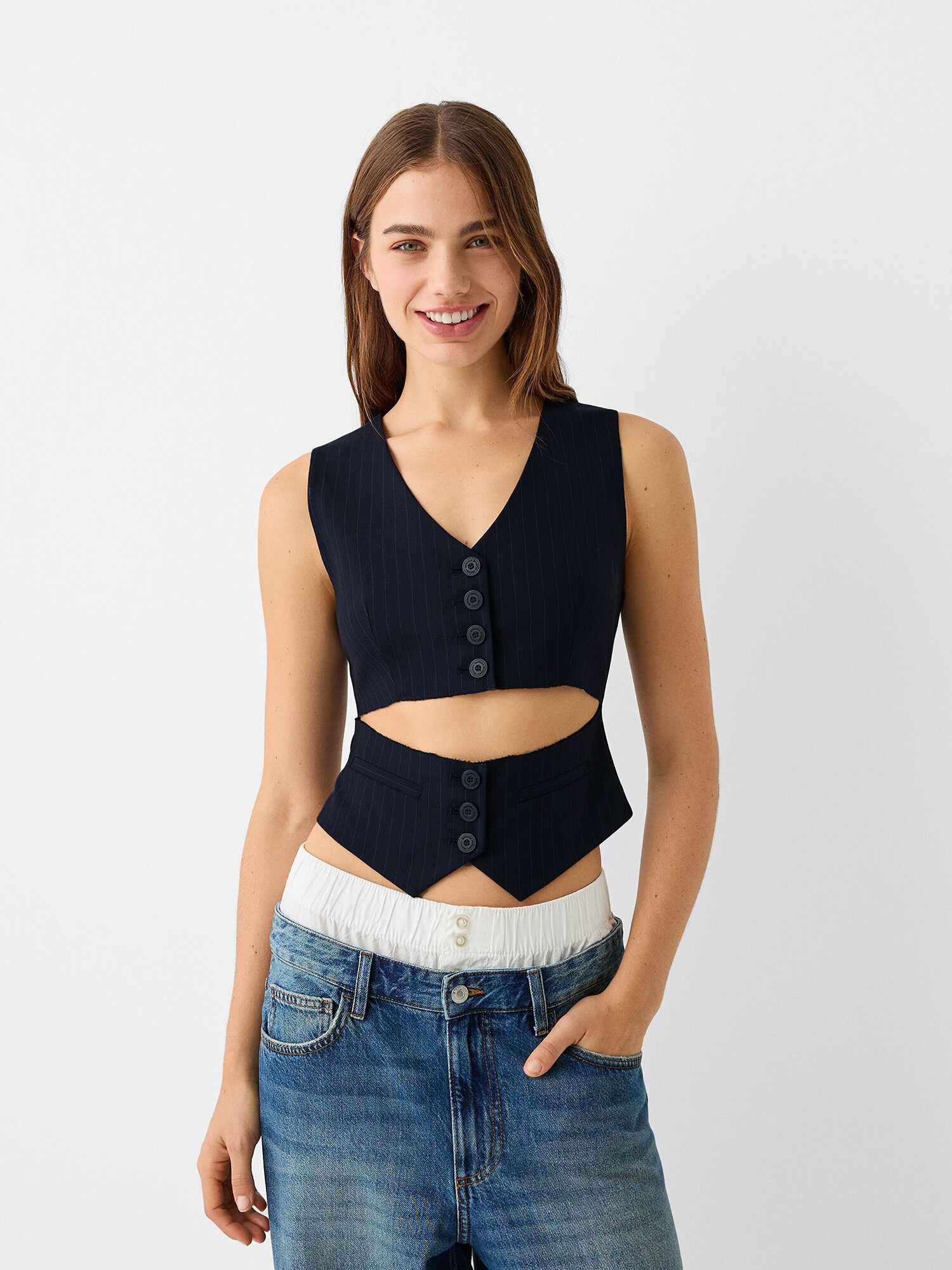 Bershka Öltönymellény  tengerészkék / világoskék termék 2. képe
