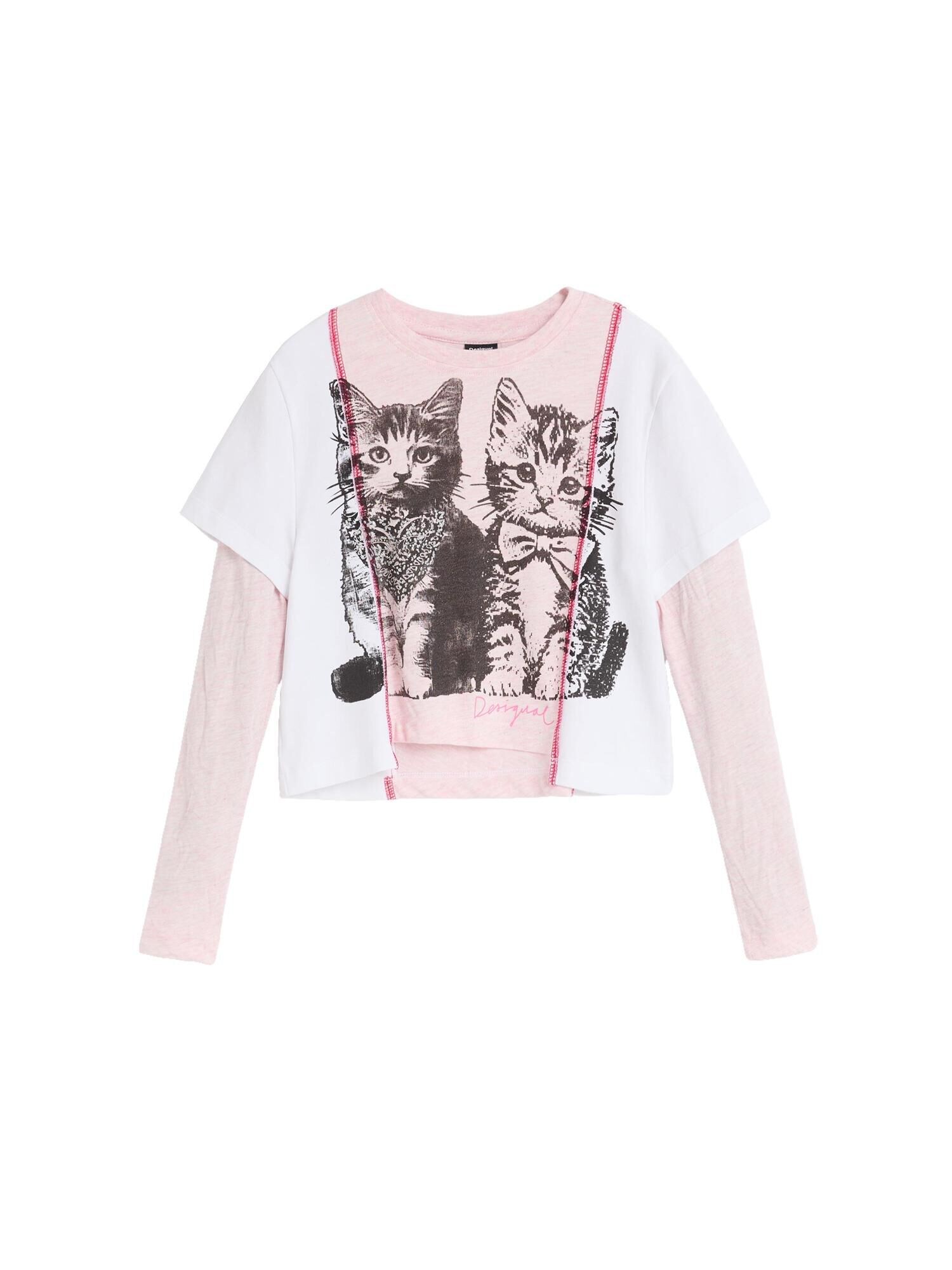 Desigual Tricou roz / negru / alb