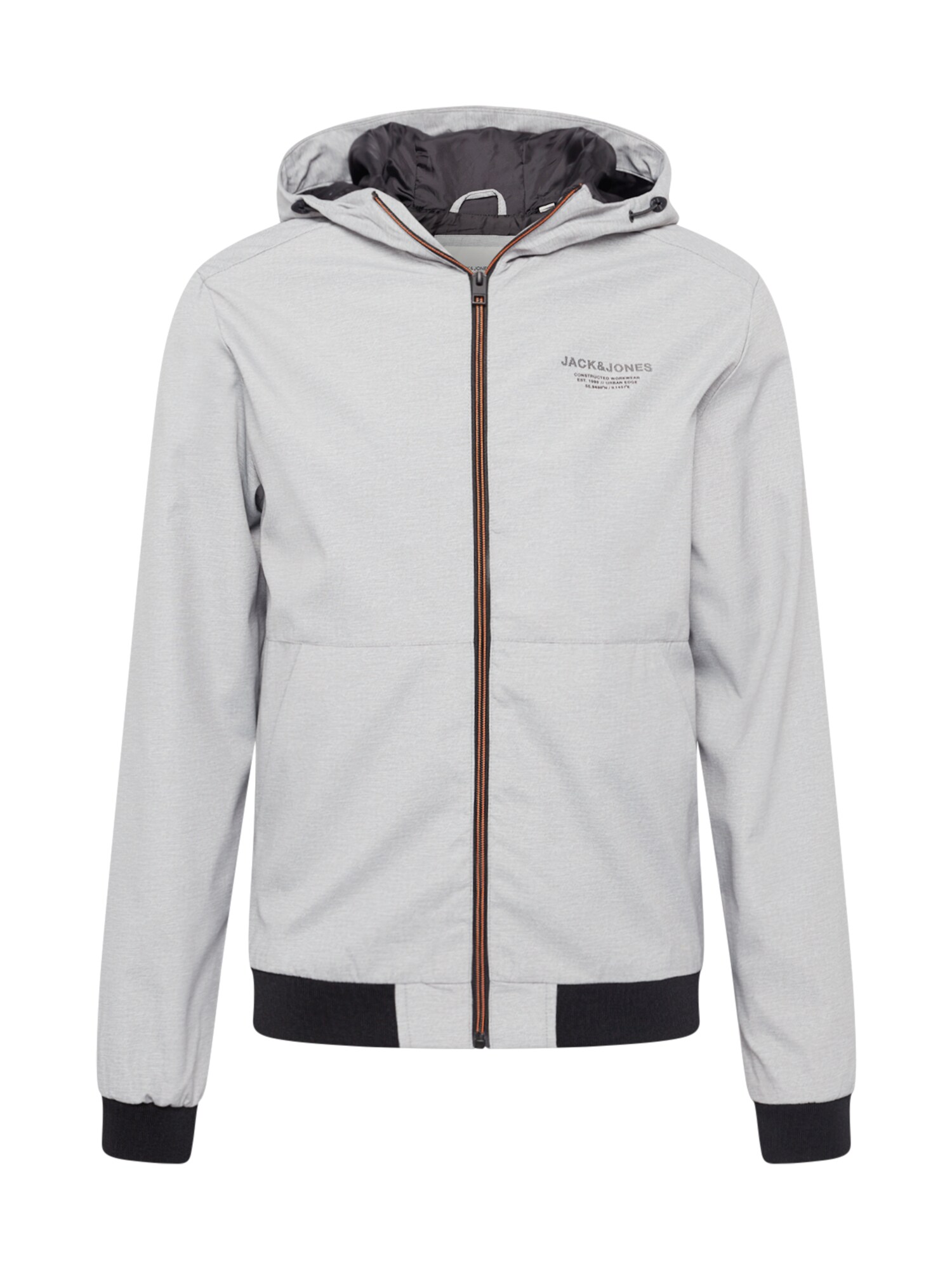 JACK & JONES Prechodná bunda 'Seam'  sivá melírovaná / tmavooranžová / čierna