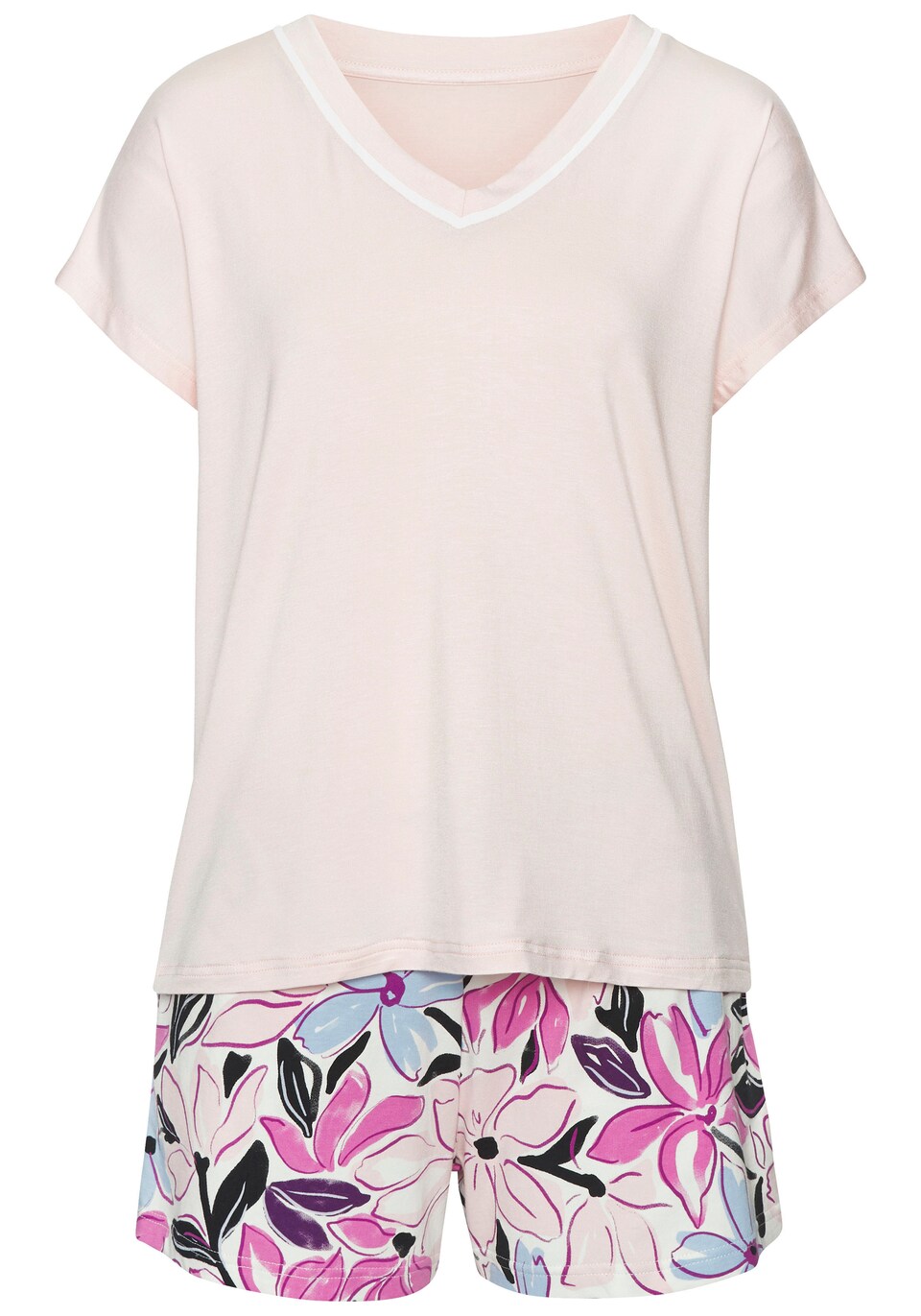 Kort pyjamas ljusblå / rosa / pastellrosa