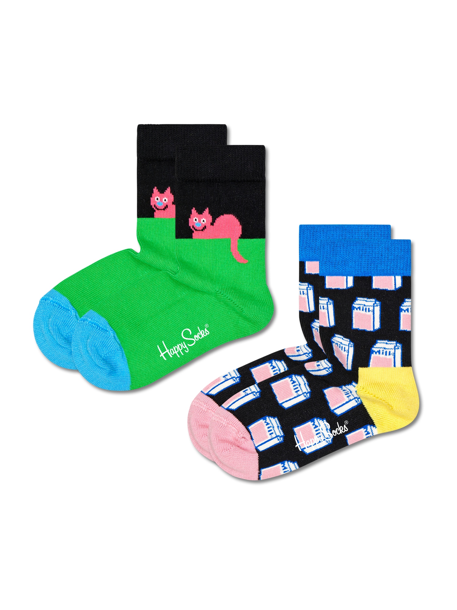 Happy Socks Zeķes 'Cat' zils / zaļš / gaiši rozā / melns