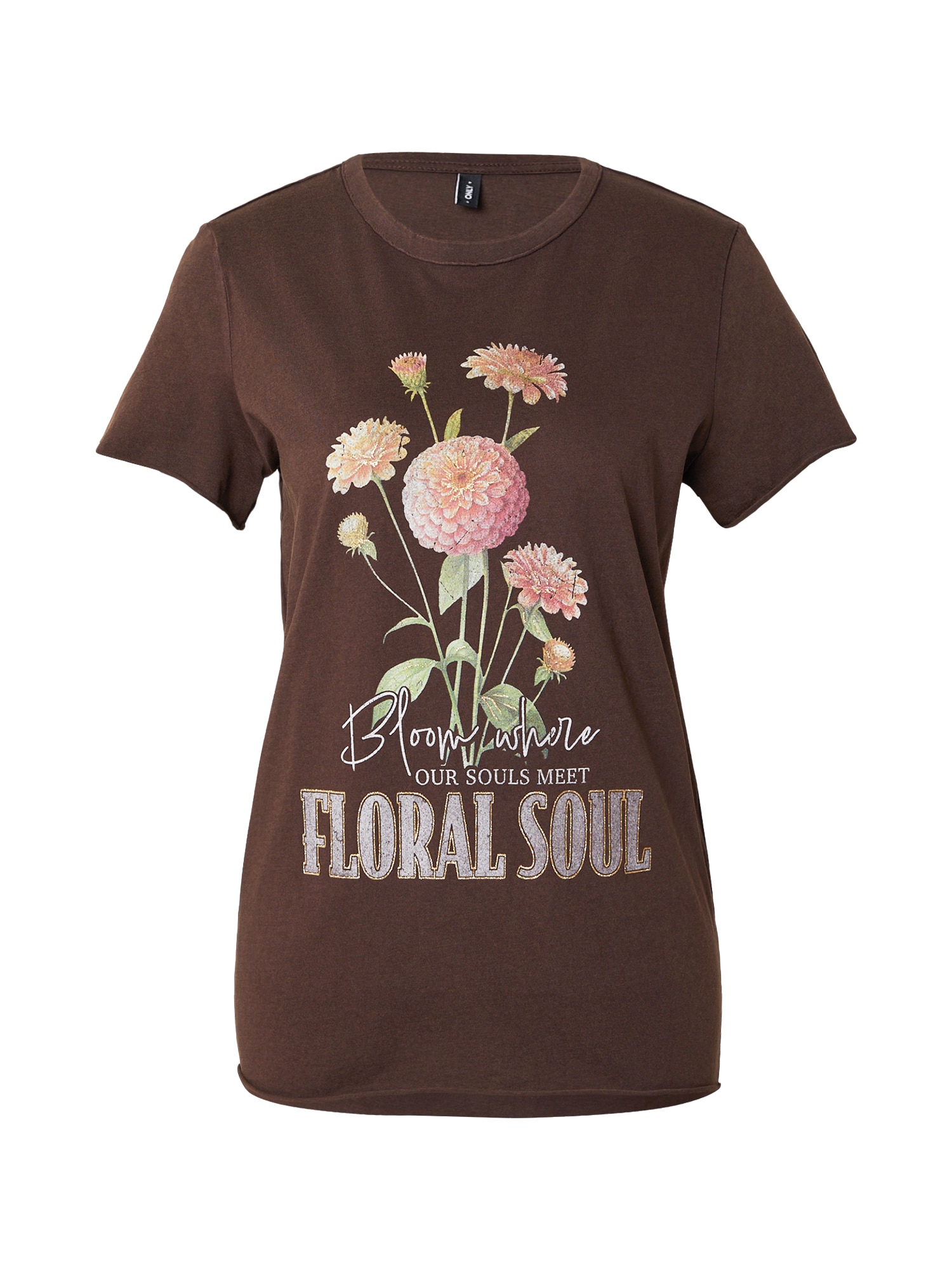 ONLY Tricou ONLLUCY ciocolatiu / verde pastel / roz / alb
