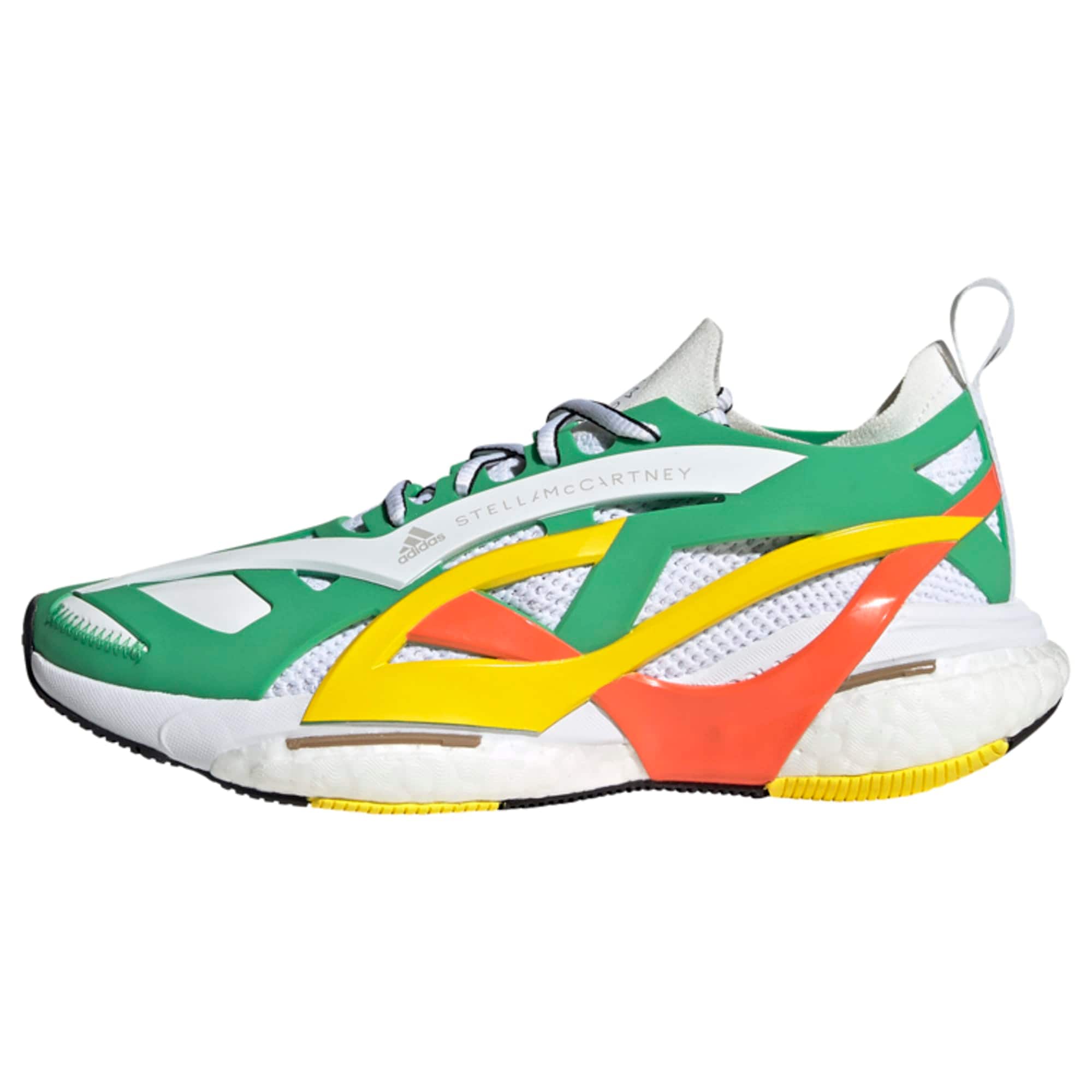 adidas by Stella McCartney Skriešanas apavi 'SolarGlide' dzeltens / zaļš / tumši oranžs / balts