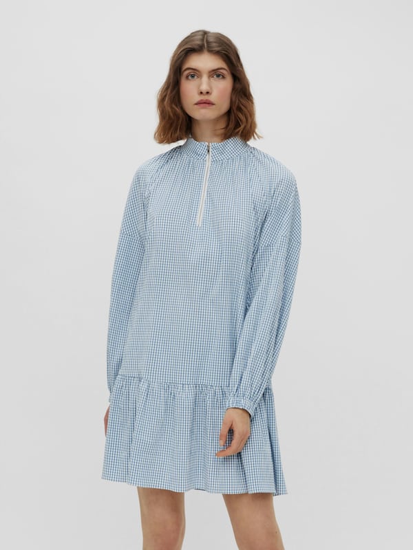 Pieces Cade kariertes Hängerkleid mit langen Ärmeln