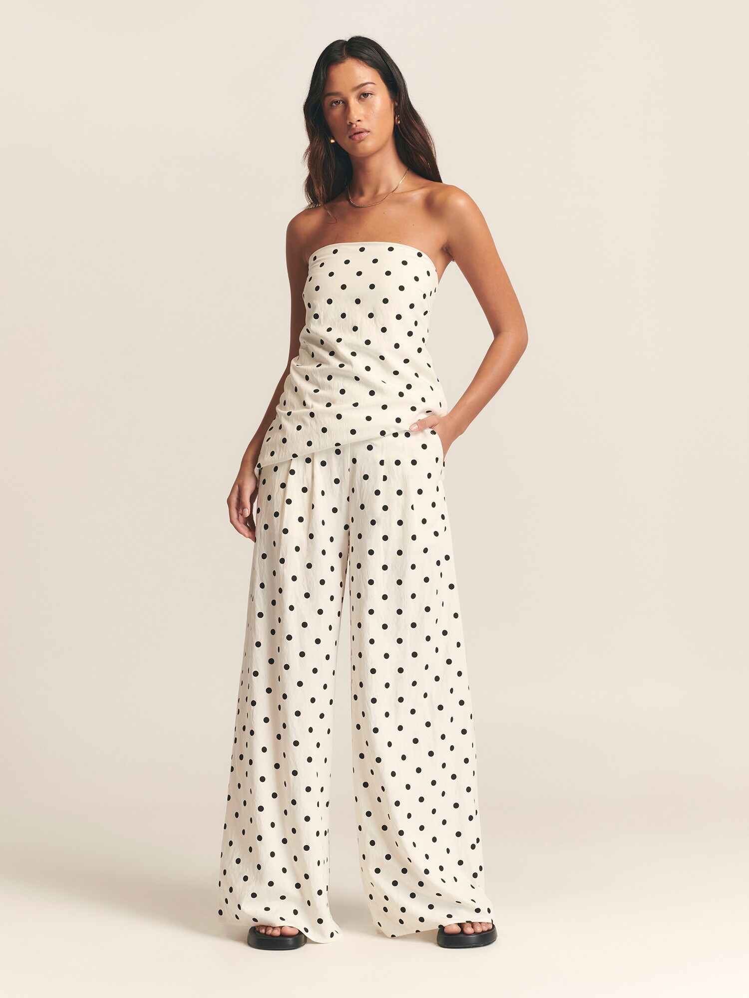 St MRLO Pantaloni SEB WIDE LEG PANTS  negru / alb