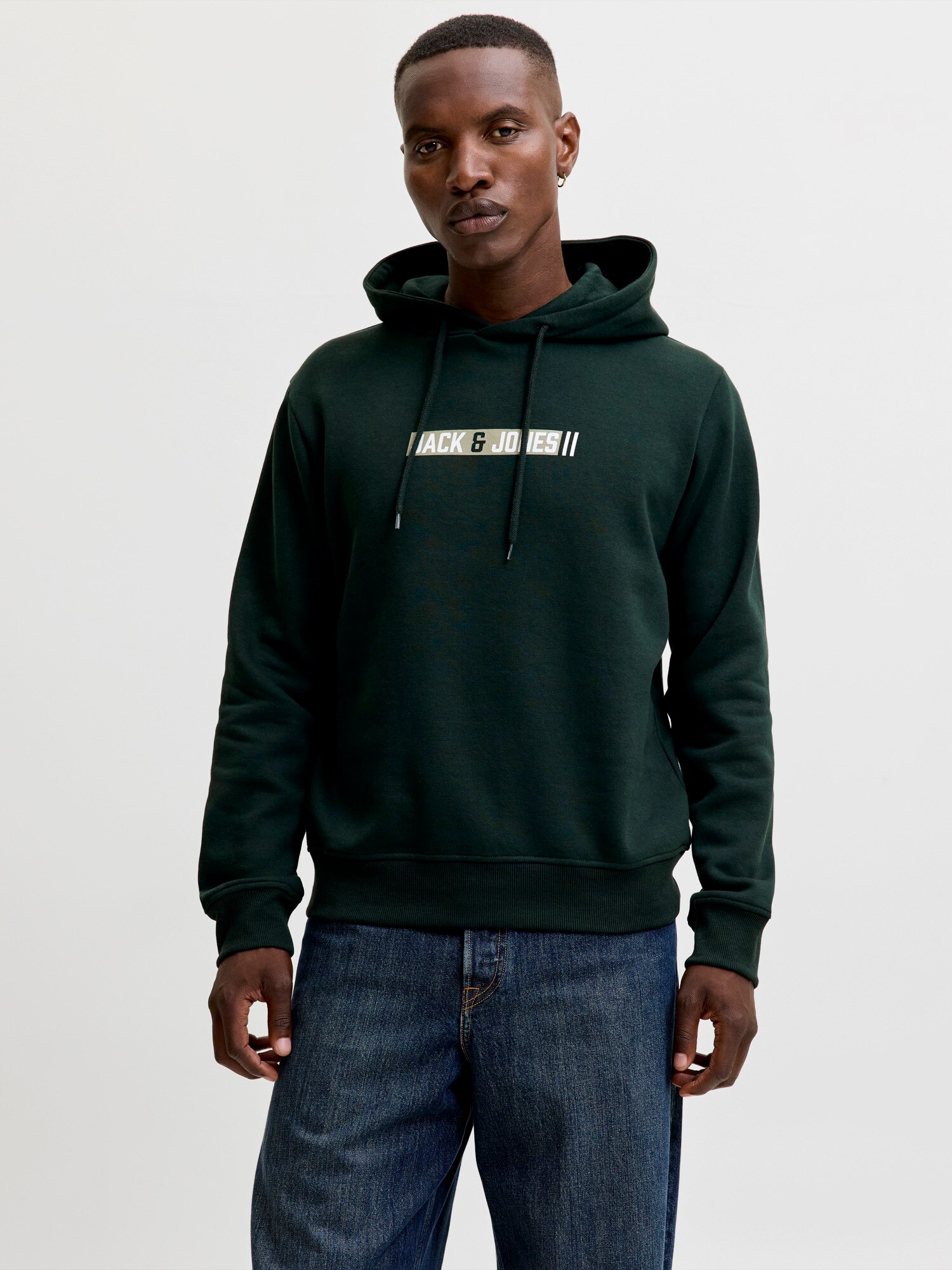 JACK & JONES Bluză de molton JJMUNK gri taupe / verde închis / alb