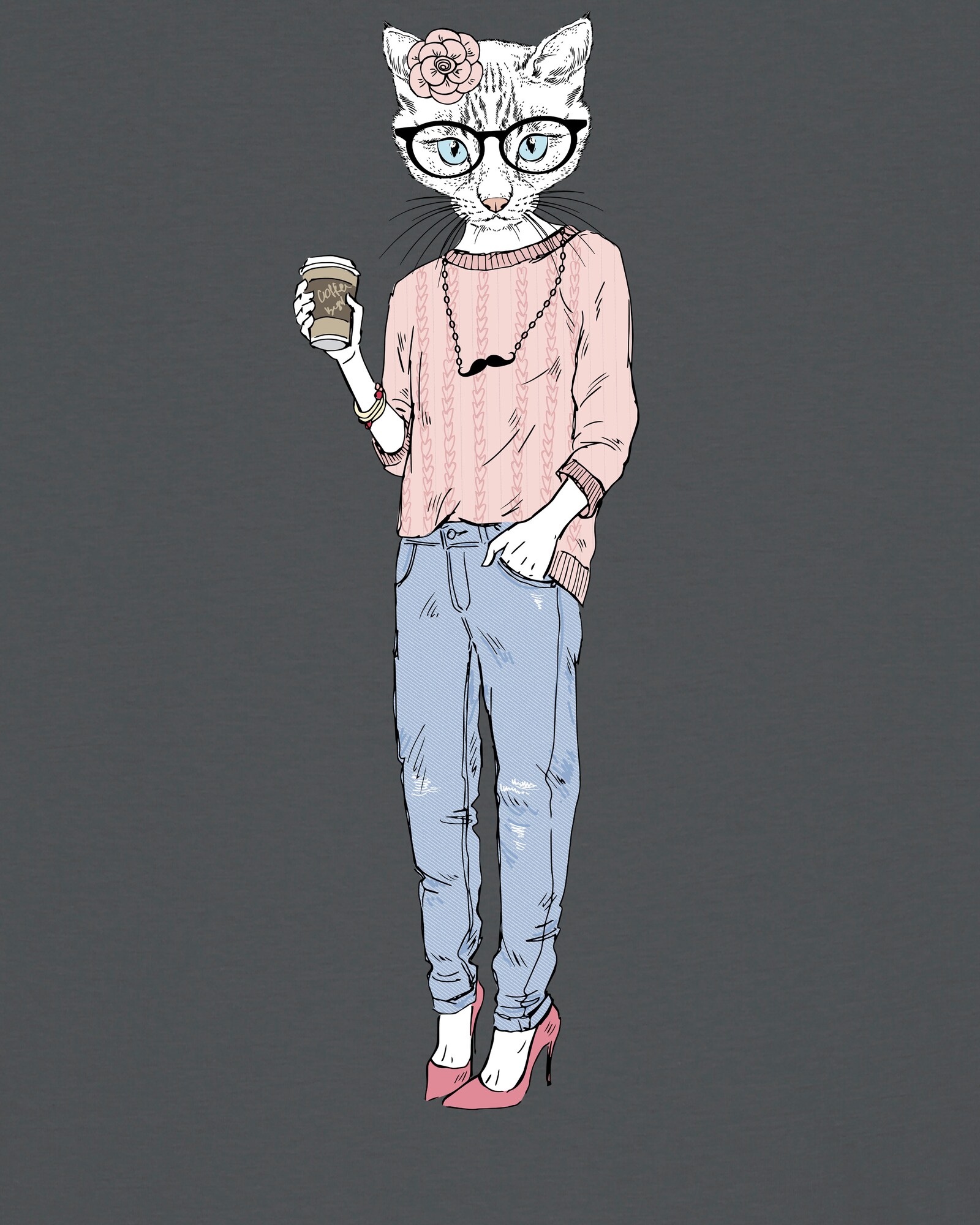 Thumbnail - T-Shirt 'Hipster Cat with Moustache'