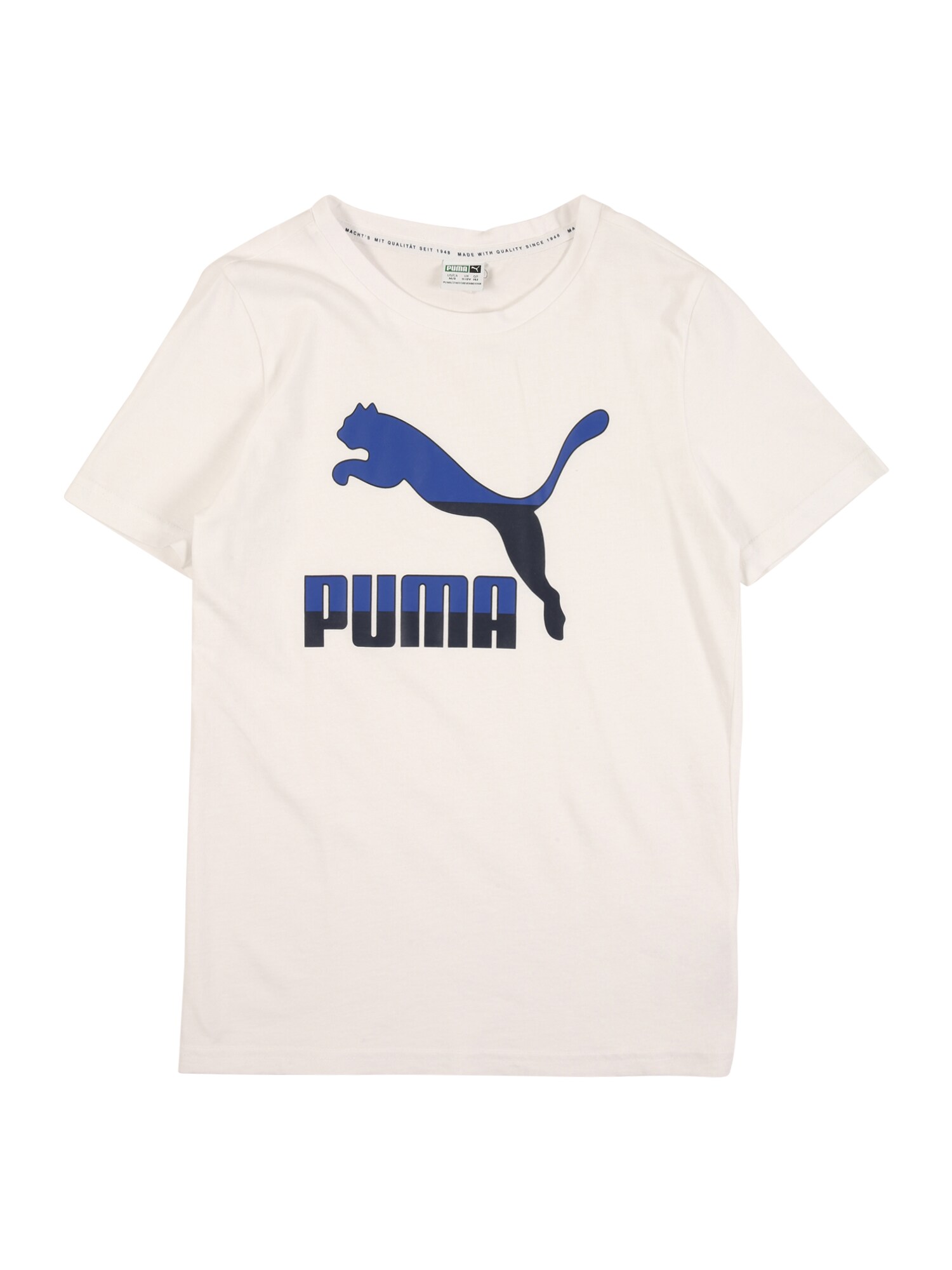 PUMA Sportiniai marškinėliai  balta / tamsiai mėlyna jūros spalva / juoda