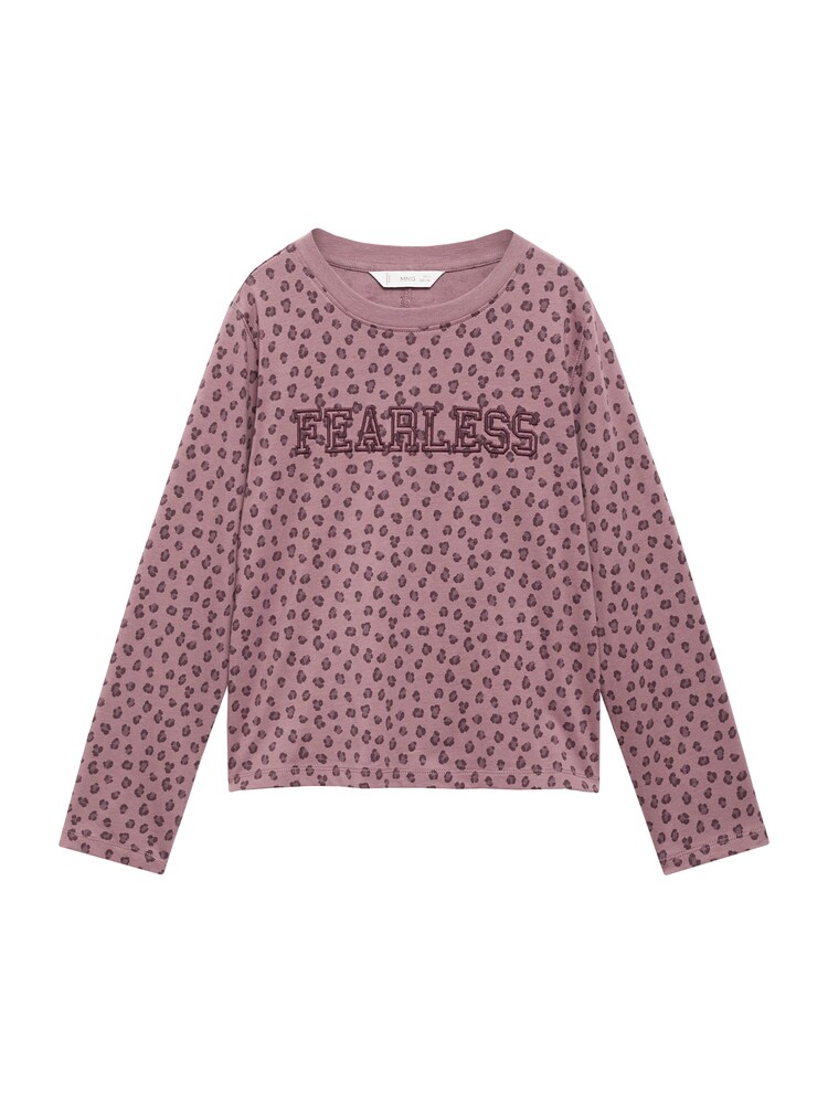 MANGO KIDS Shirt 'FEAR' Mädchen Größe 128 grau / taupe / rosa