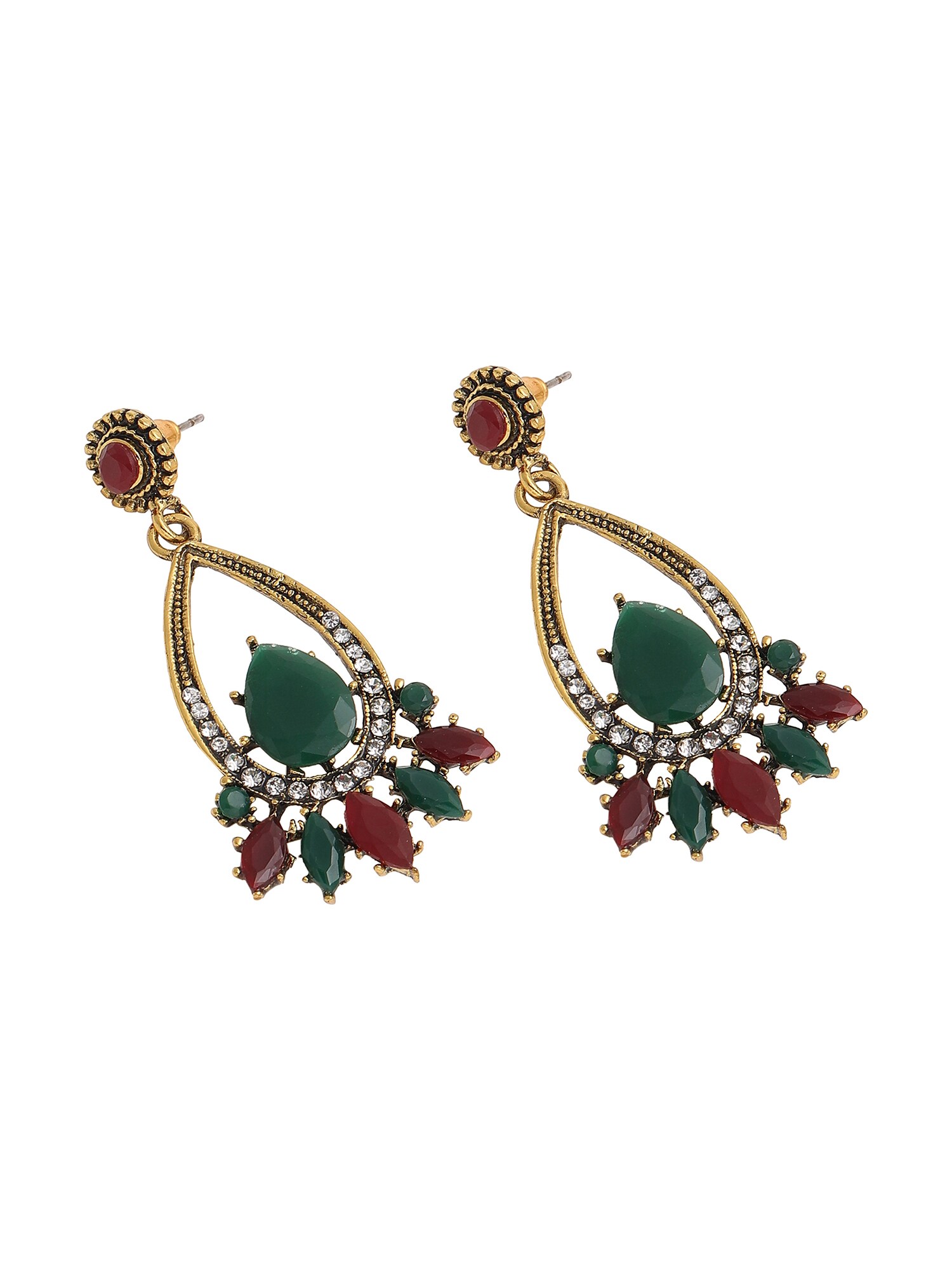 SOHI Cercei Rahina  auriu / verde pin / roșu bordeaux / negru / argintiu